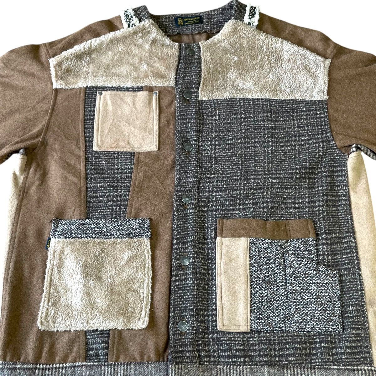 Beauty Beast × Japanese Brand RIVET SURGE 3 BLEND FLEECE + COTTON + WOOL PATCHWORK JACKET Size US XL / EU 56 / 4 - 5 Thumbnail
