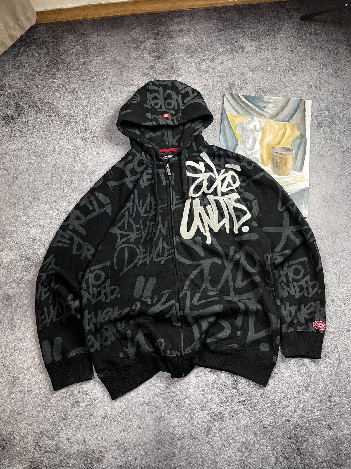 🔥CRAZY ECKO UNLTD FULL PRINTED VINTAGE ZIP UP BOXY HOODIE