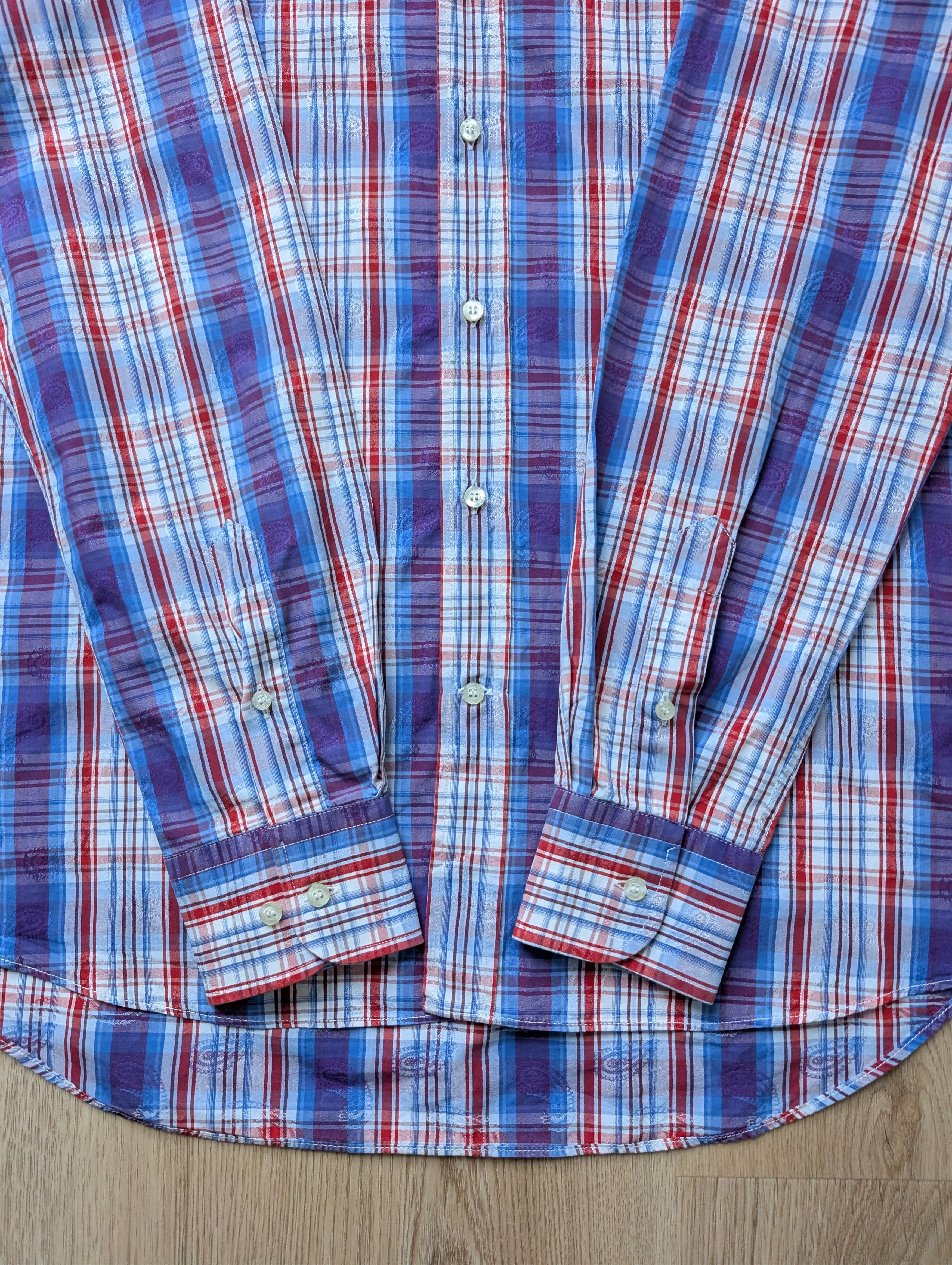 Etro Etro Shirt 42 Paisley Blue Red Check Cotton Long Sleeve Size US XL / EU 56 / 4 - 8 Thumbnail