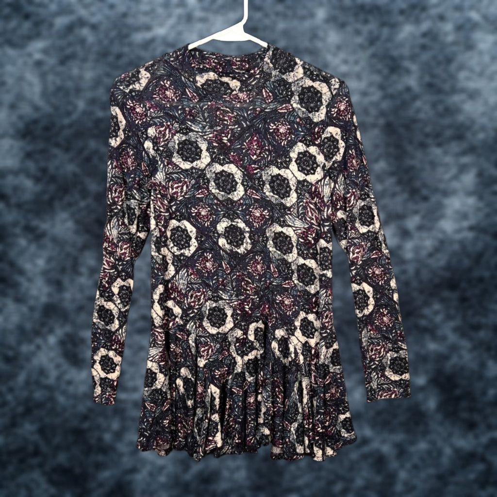 Free People Free People Womens Medium Printed Flared Mini Dress Long Sleeve Boho Rayon Blend Size M / US 6-8 / IT 42-44 - 1 Thumbnail