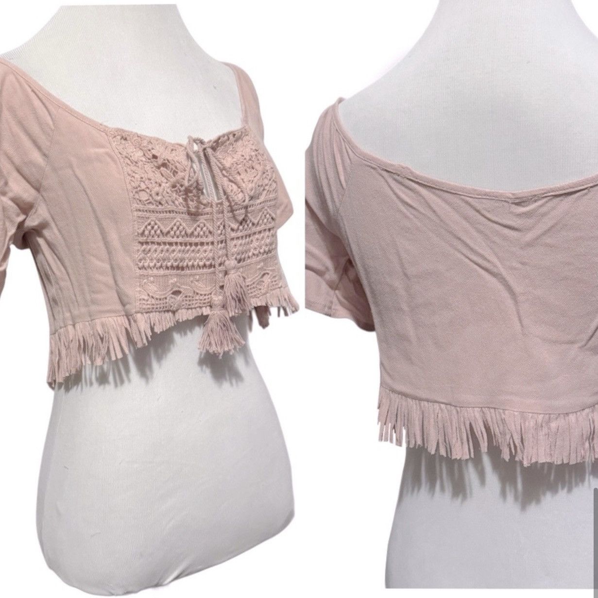 Vintage Vintage, Rose Blush, Peasant Style, Fringed Hem, Crop Top Size ONE SIZE - 13 Thumbnail