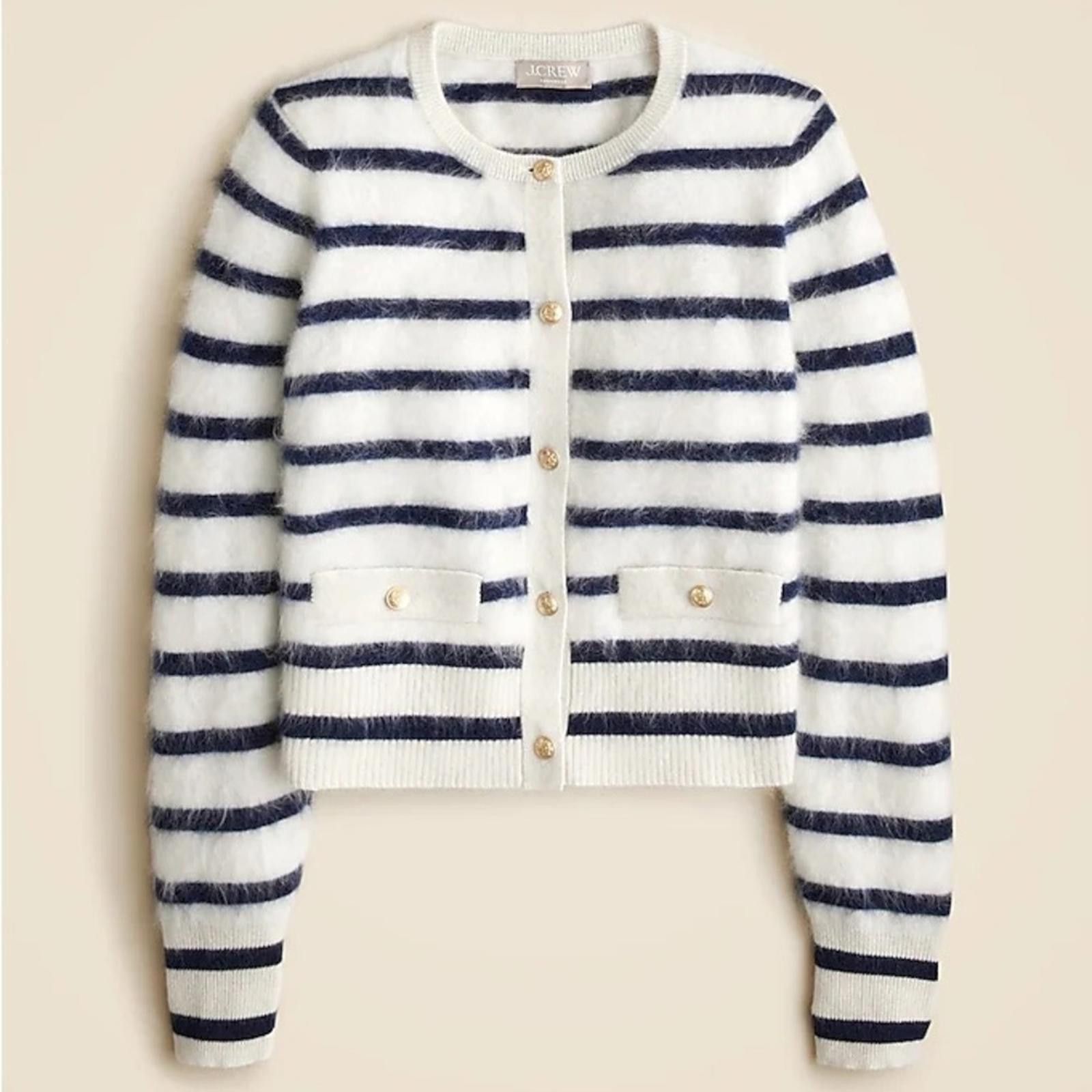 J.Crew J Crew Brushed cashmere fitted cardigan sweater in stripe Size XS / US 0-2 / IT 36-38 - 2 Thumbnail