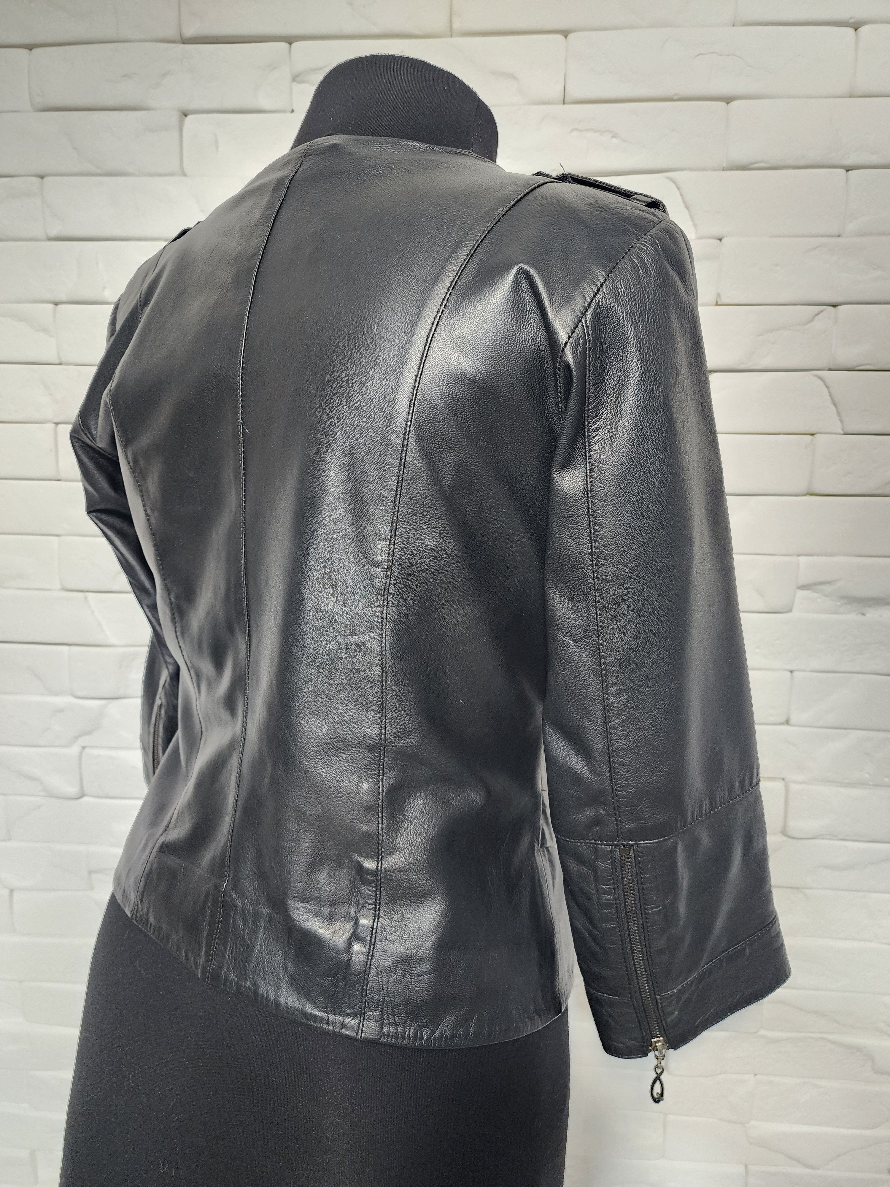 Designer Black Genuine Leather Jacket Size M / US 6-8 / IT 42-44 - 5 Thumbnail