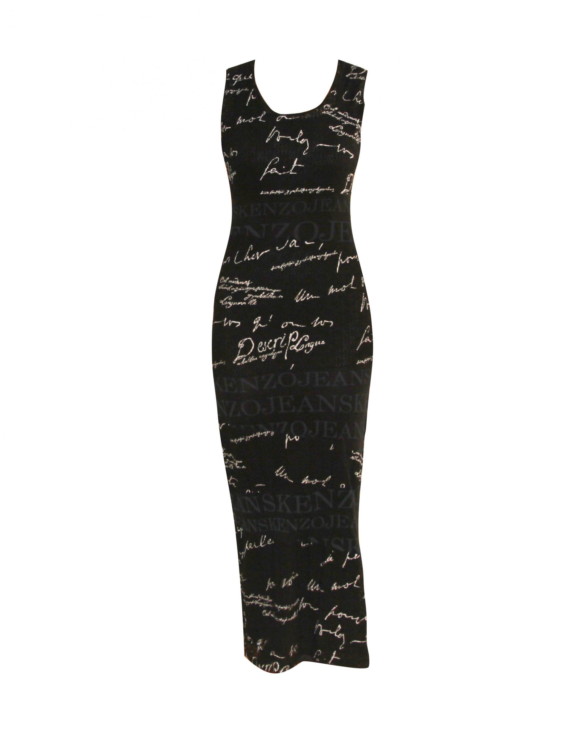 90s Kenzo Transparent Graffiti Lace Signature Maxi Dress