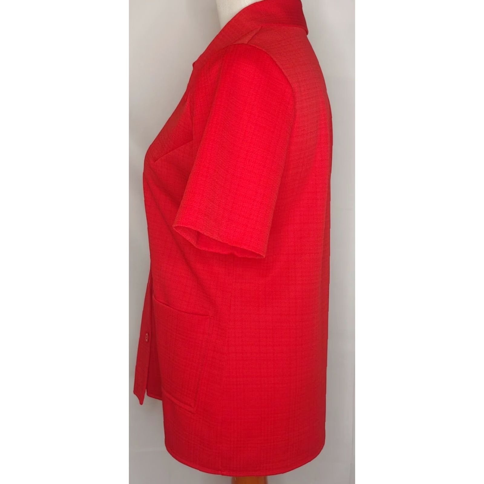 Etro VINTAGE Womens 14 Shirt Bright Red Short Sleeve Button Polyester Blouse Retro Size XL / US 12-14 / IT 48-50 - 5 Thumbnail