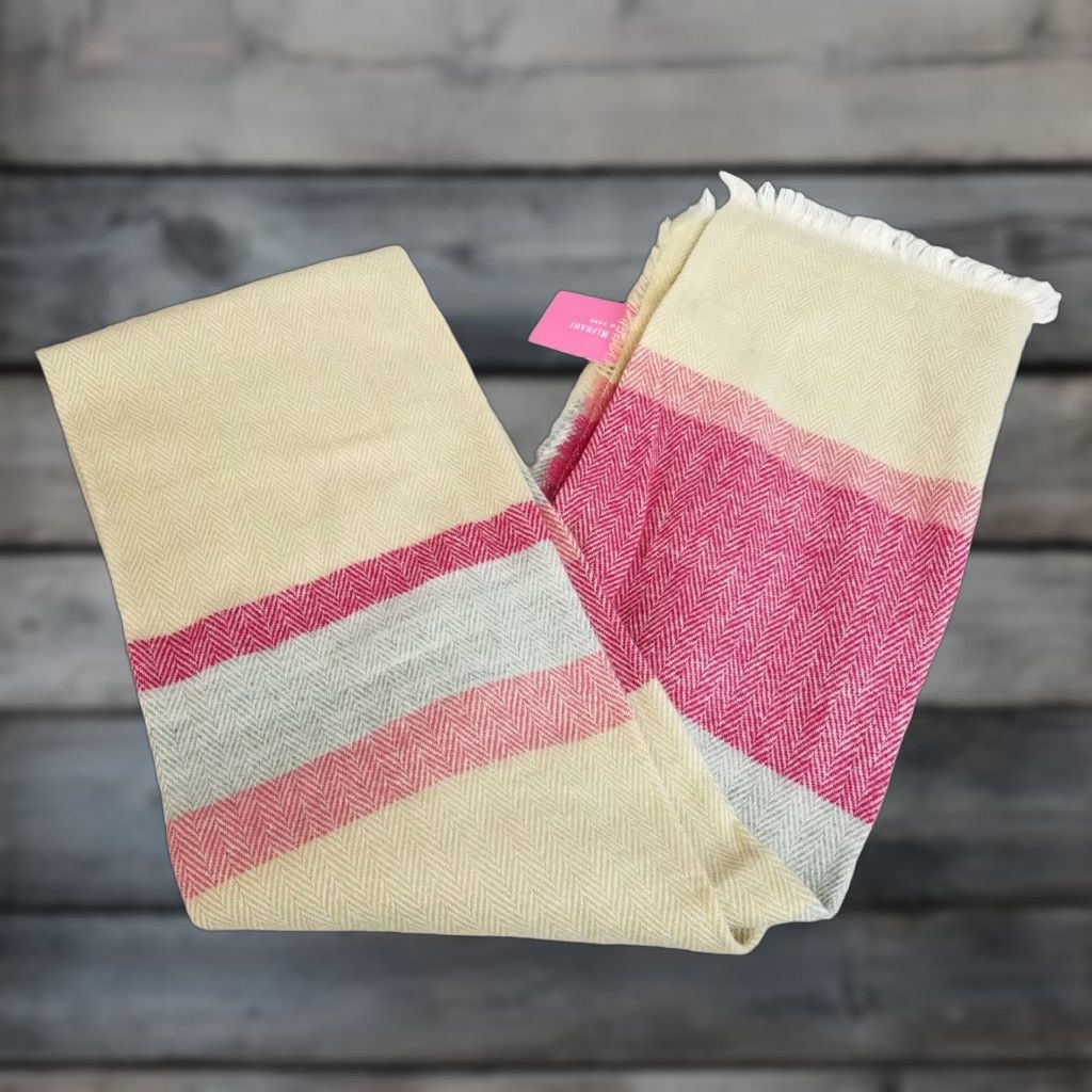 Isaac Mizrahi VINTAGE Isaac Mizrahi New York Womens Scarf Pink Beige Gray Herringbone Acrylic Size ONE SIZE - 1 Thumbnail