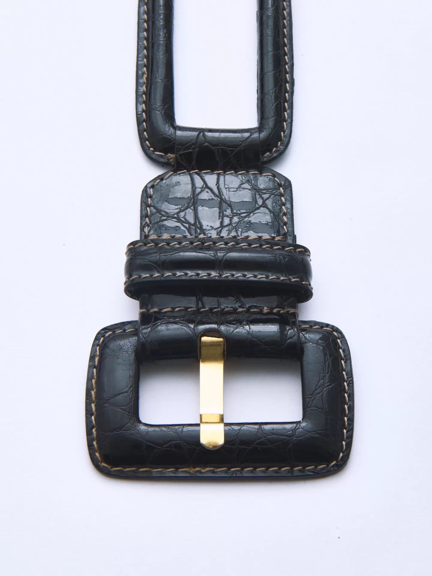 Gianfranco Ferre GIANFRANCO FERRE Dark Crocodile Cutout Belt Size ONE SIZE - 7 Thumbnail