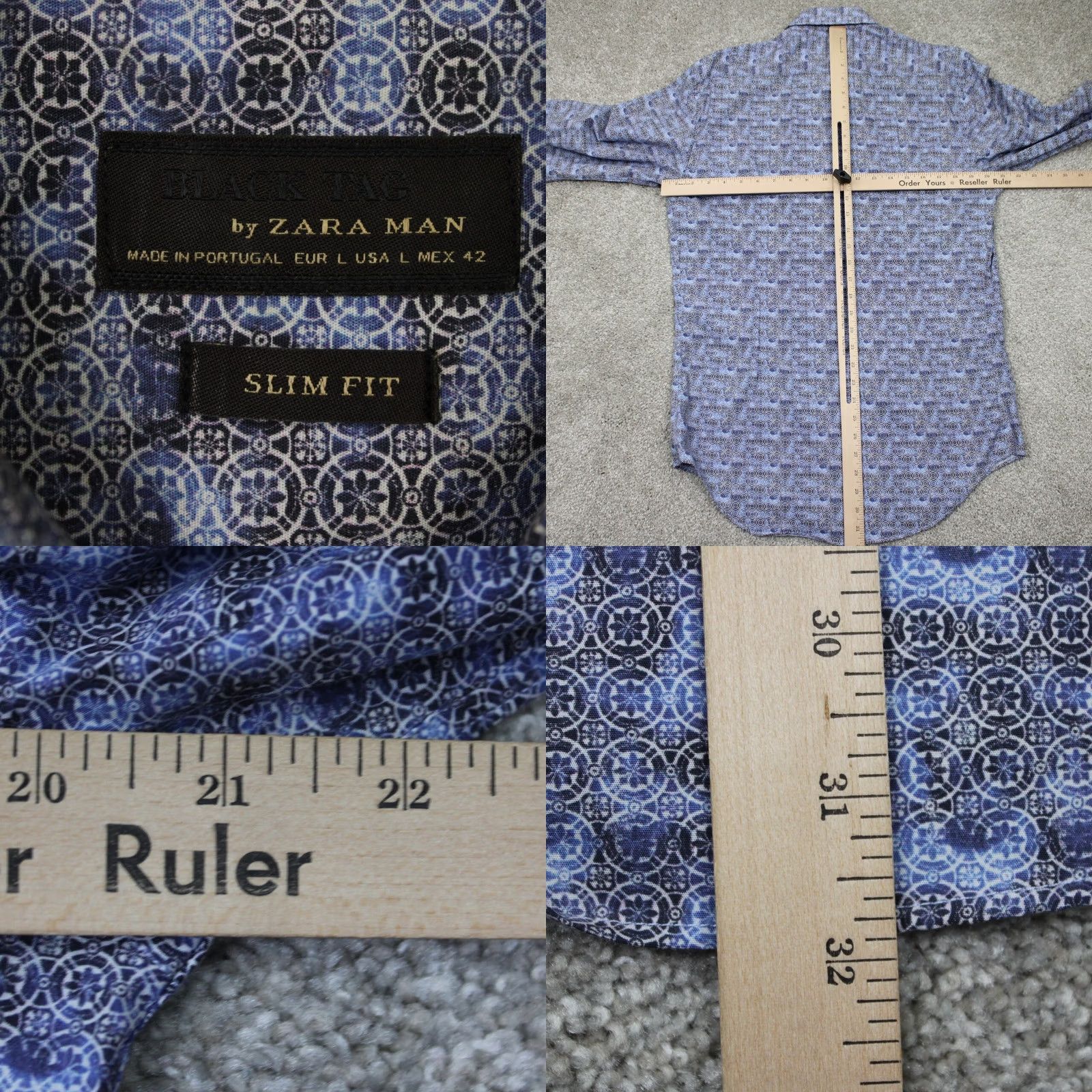 Zara Zara Man Shirt Blue Geometric Slim Fit Long Sleeve Button Up Men Large Size US L / EU 52-54 / 3 - 8 Thumbnail