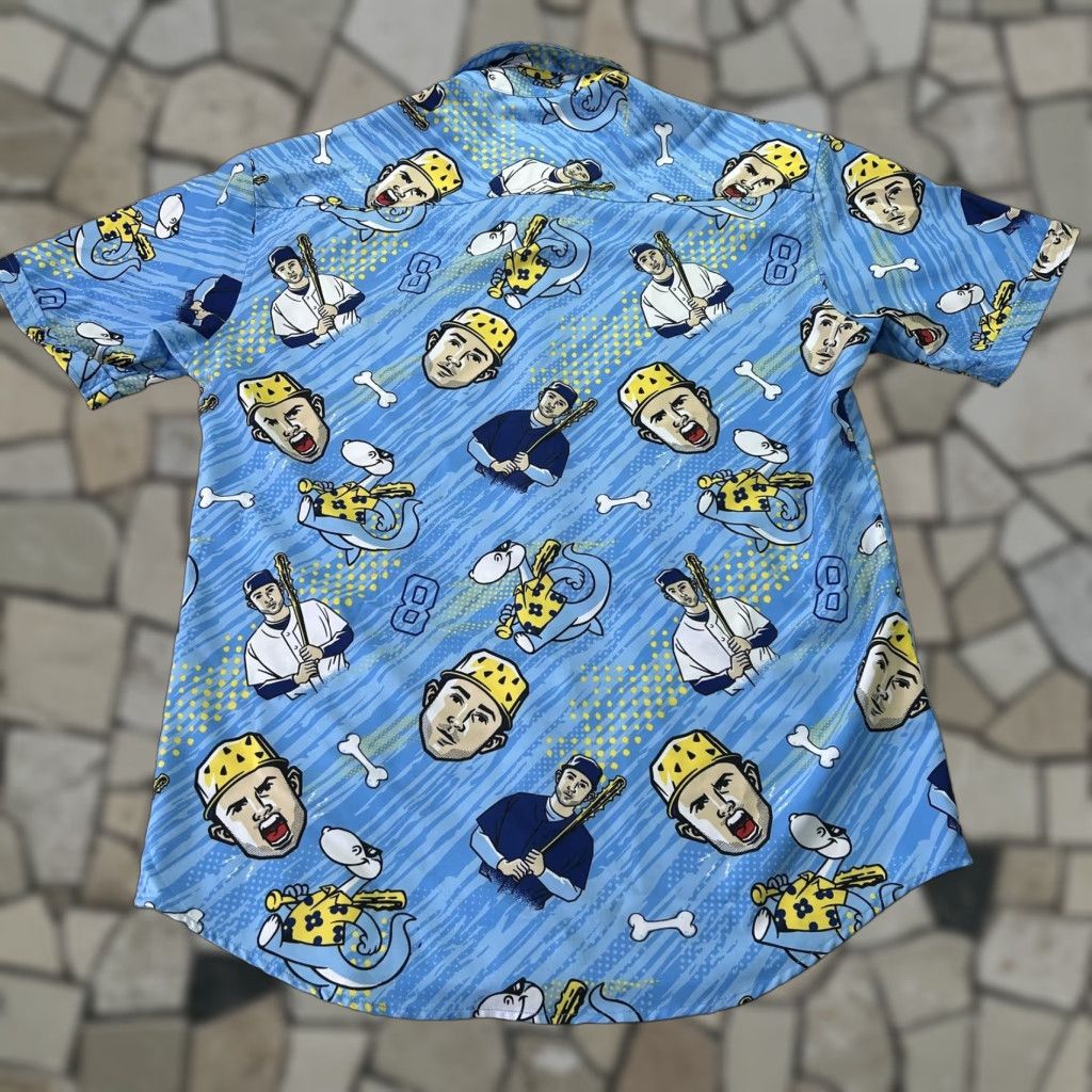 Vintage RSVLTS Shirt Mens Large Blue Baseball MLBPA Graphic Dino Dinosaur Button Up Size US L / EU 52-54 / 3 - 1 Thumbnail