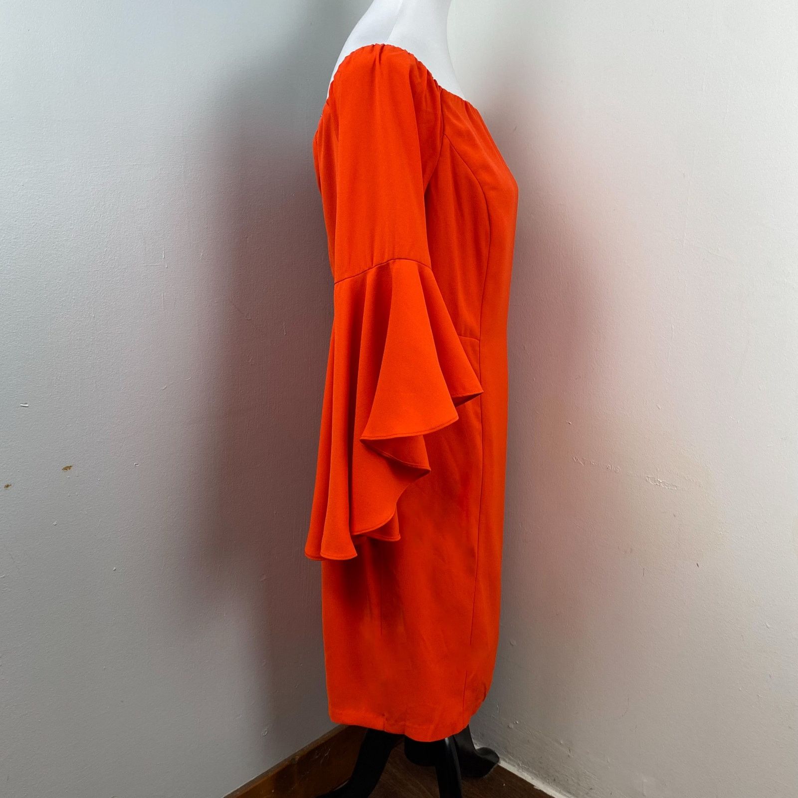 Venus Venus Orange Off Shoulder Cascading Bell Sleeve Sheath Dress Size XL / US 12-14 / IT 48-50 - 8 Thumbnail