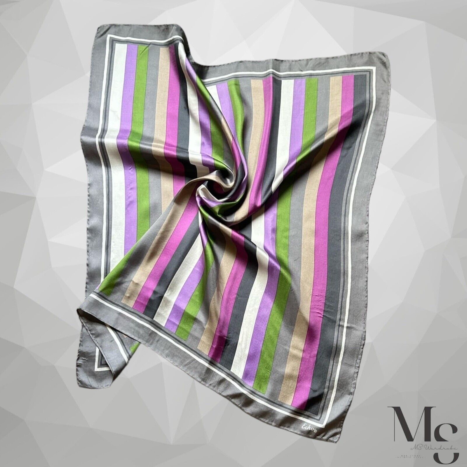 Other ECHO Gray Striped Silk Scarf SQR 26’’EX COND Size ONE SIZE - 2 Thumbnail