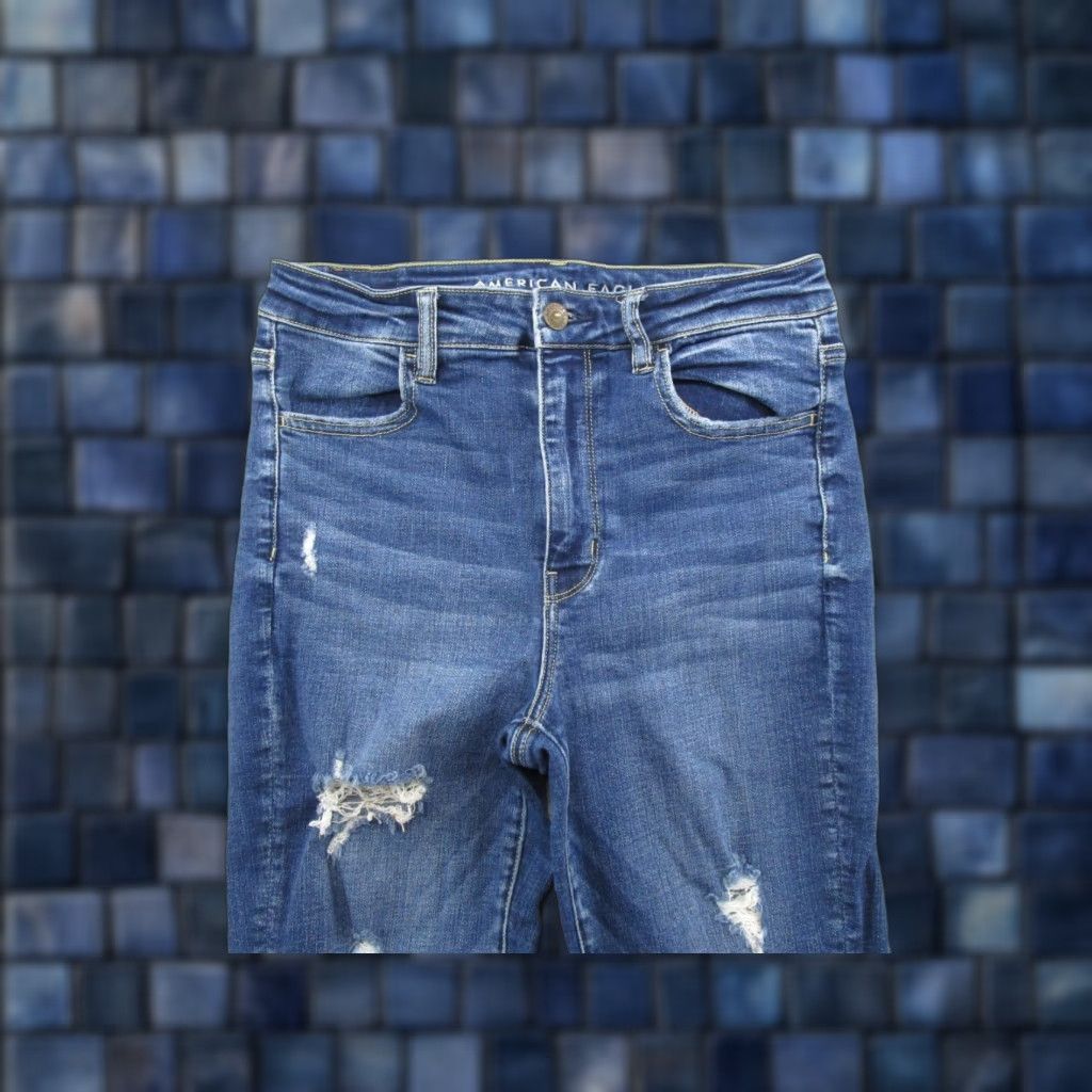 American Eagle Outfitters American Eagle Outfitters Jegging Jeans Size 8 Distressed Blue Super Stretch Hi Rise 5-Pocket Womens Size 30" / US 8 / IT 44 - 1 Thumbnail