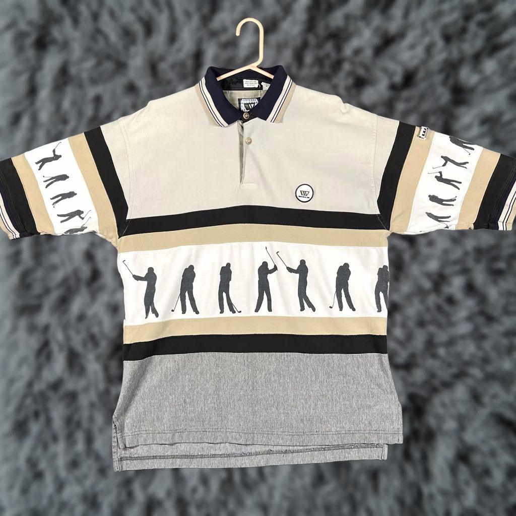 Vintage VTG Wack Polo Shirt Mens M Beige Gray Golf Swing Silhouette Graphic Print Polo Shirt Mens M Beige Gray Golf Swing Silhouette Graphic Print Size US M / EU 48-50 / 2 - 1 Thumbnail