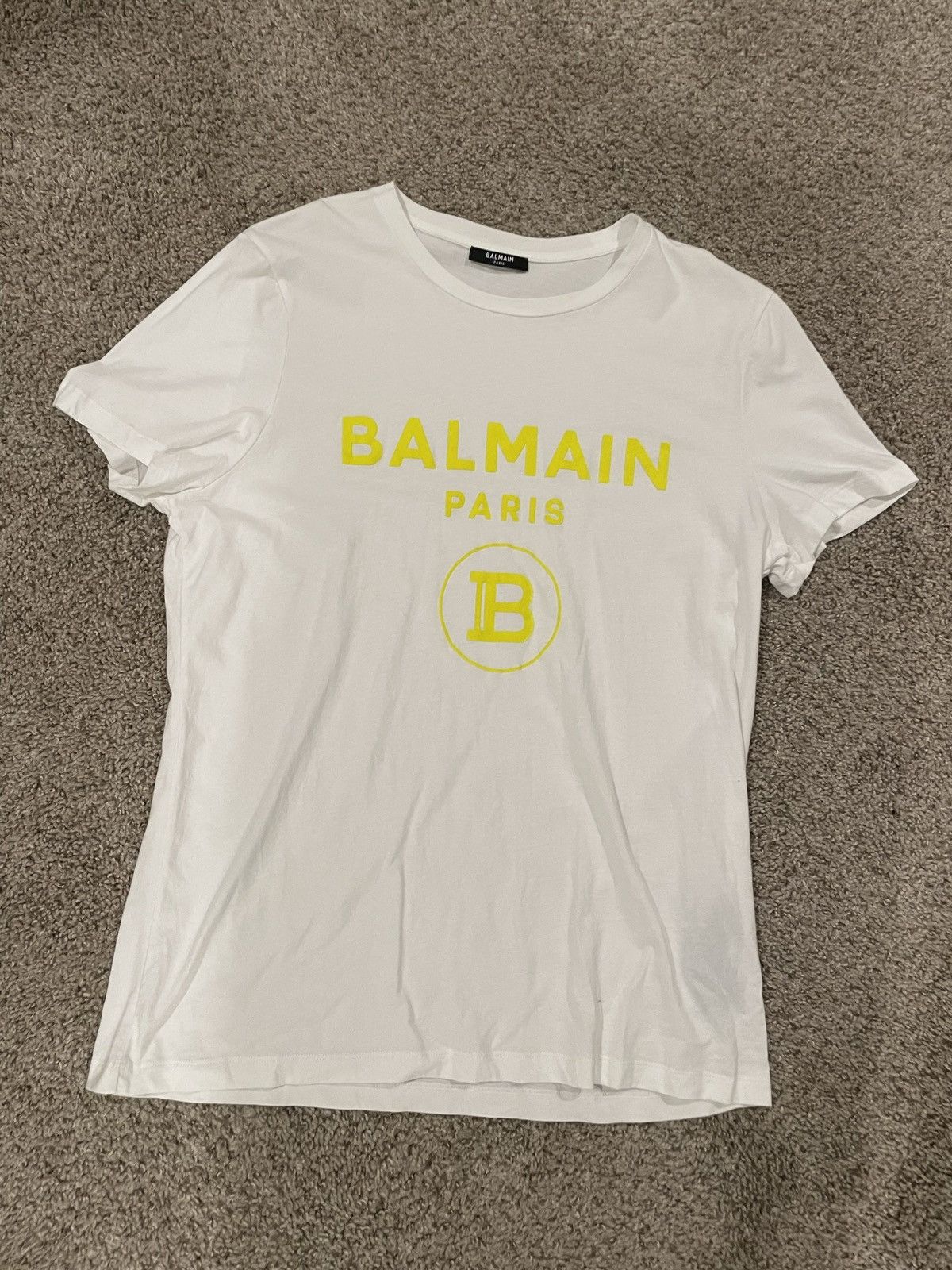 image of Balmain Flocked T-Shirt Neon Yellow Size XL in White Neon, Men's