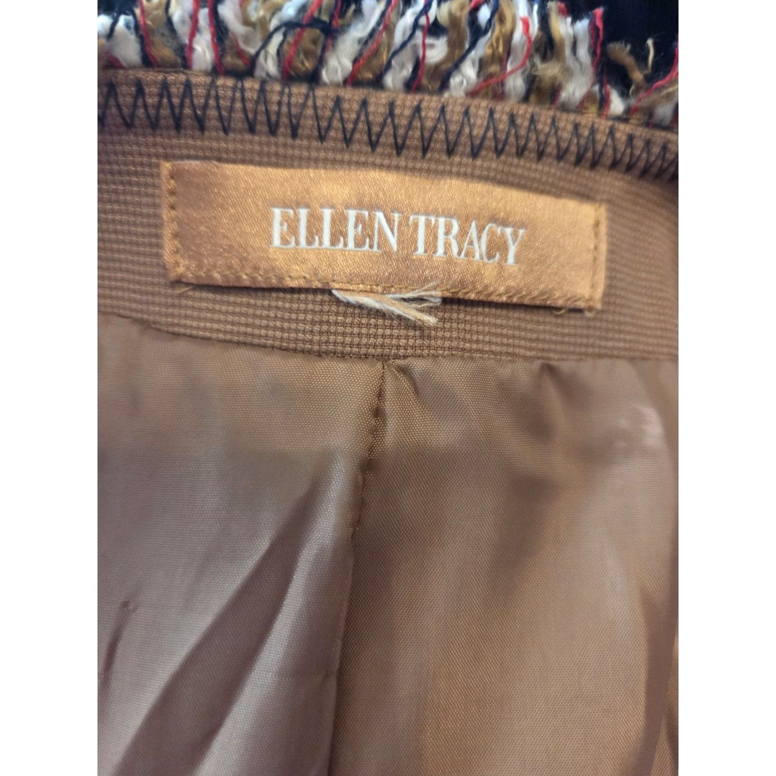 Ellen Tracy Ellen Tracy Blazer Jacket Wool Checkered Tweed Full Zip M Brown Womens Jacket Size M / US 6-8 / IT 42-44 - 8 Thumbnail