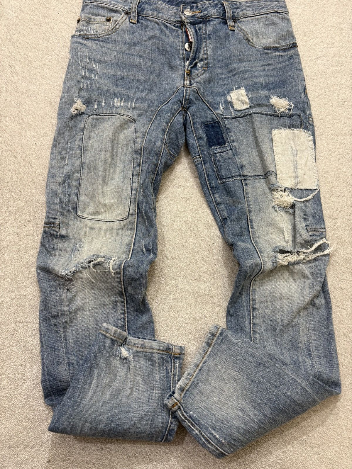 Japanese Brand 2000s Dsquared Patchwork Denim Ripped Wash Jeans Y2K LGB Size US 31 - 5 Thumbnail