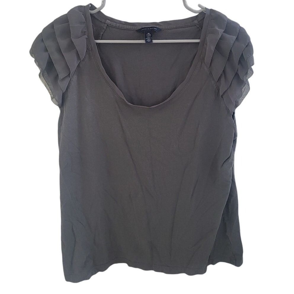 Tommy Hilfiger Tommy Hilfiger Charcoal Gray Mesh Ruffle Sleeve Top - XXL Size XXL / US 16-18 / IT 52-54 - 1 Thumbnail