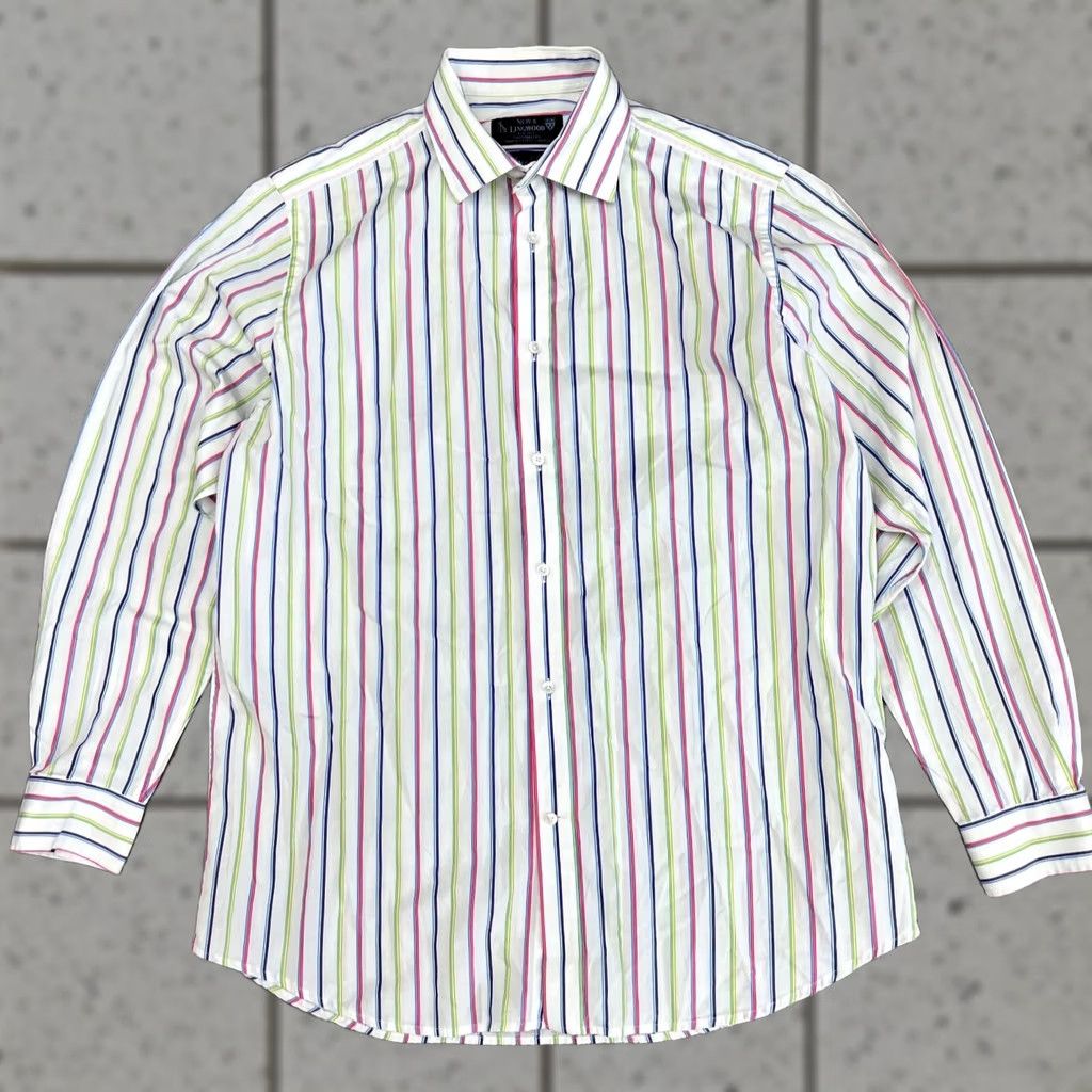 Vintage New & Lingwood Cotton Dress Shirt Striped Italian Fabric Men's Size 16" Size 42R - 1 Thumbnail