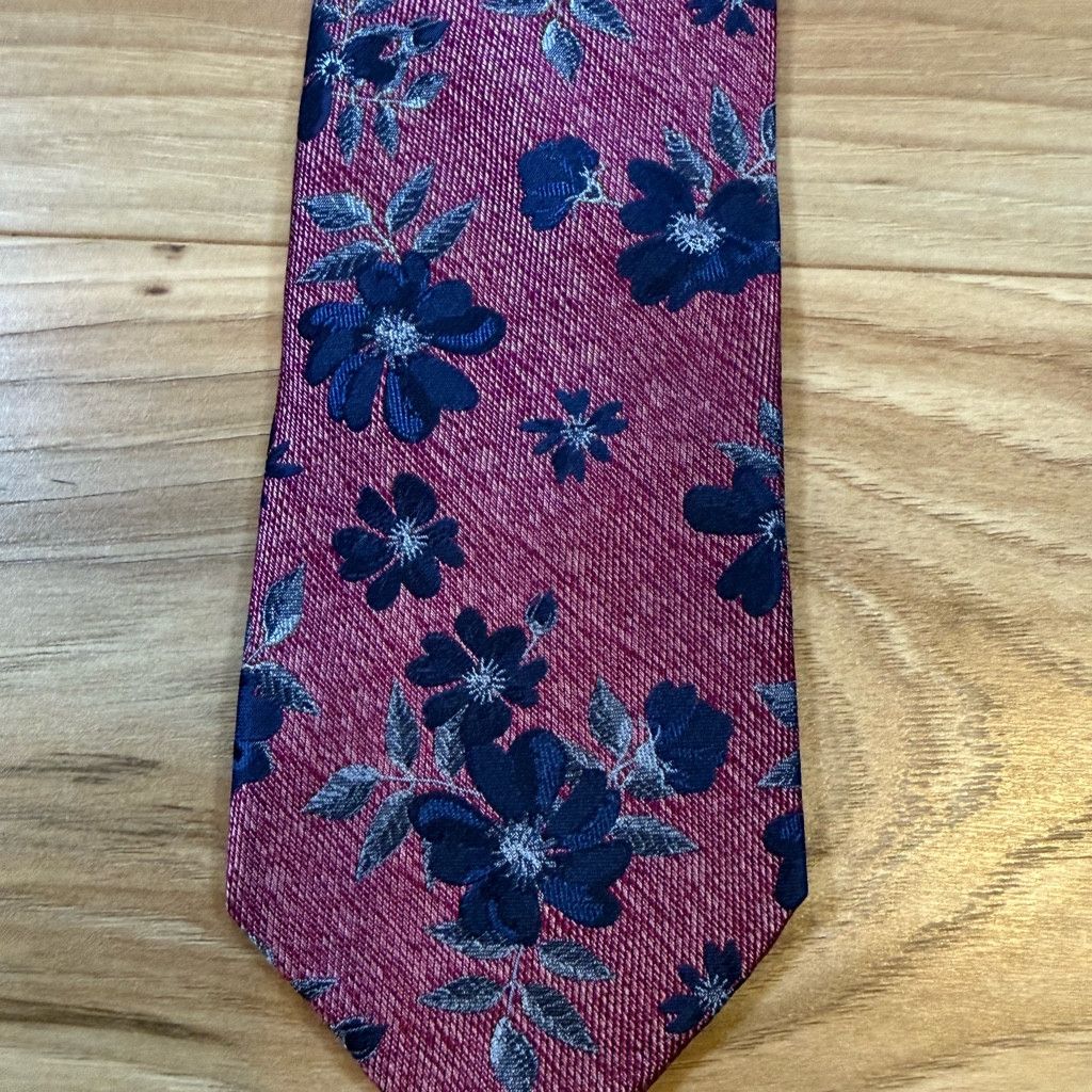 Bruno Piattelli Bruno Piattelli Floral Silk Tie Red Navy 3.25” Handmade Size 26 - 1 Thumbnail