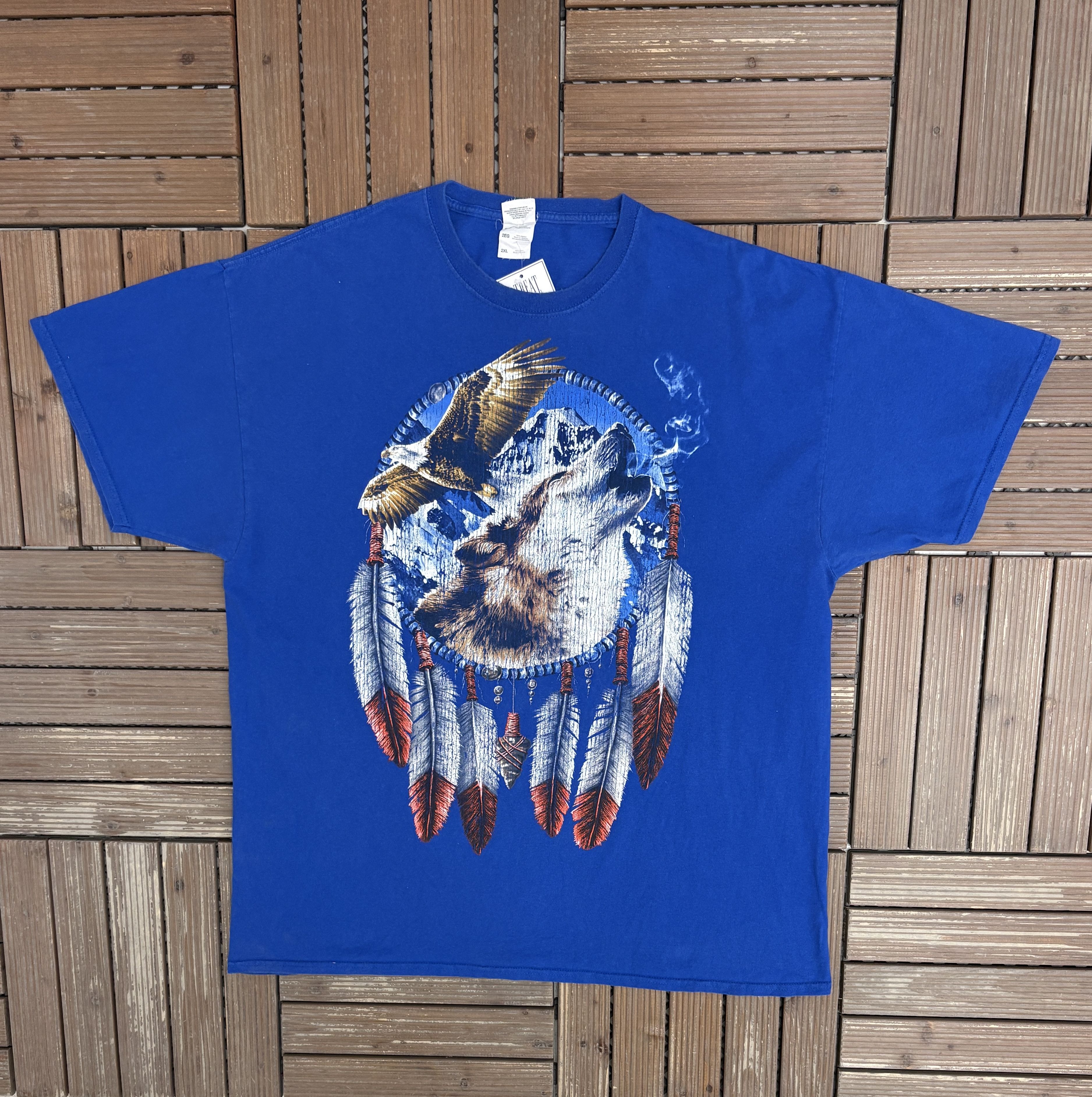 Vintage Wolf & Eagle Dreamcatcher Vintage Blue T-Shirt Tee Size US XXL / EU 58 / 5 - 1 Thumbnail