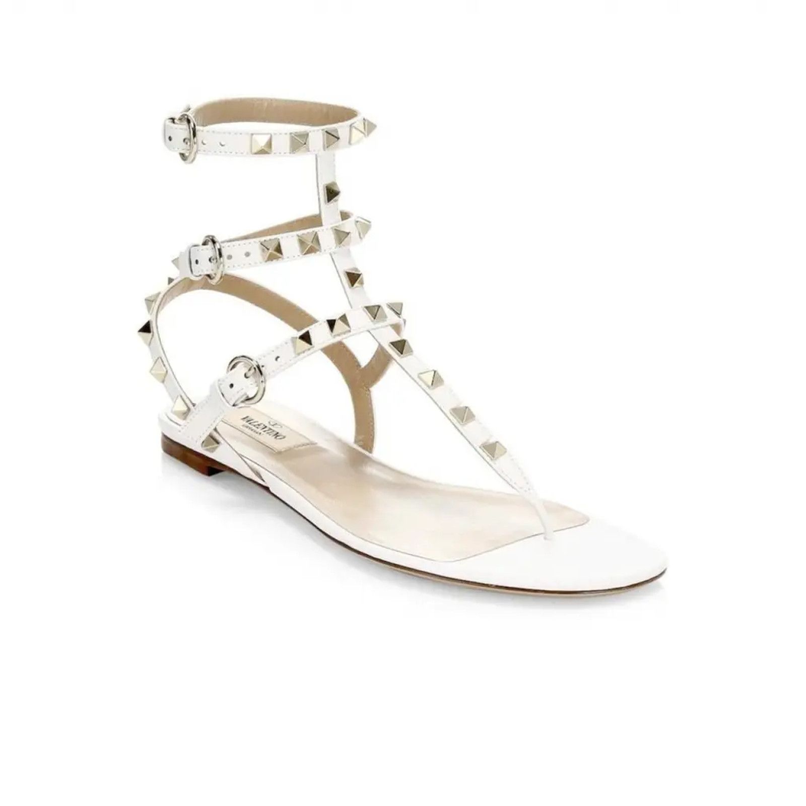 Valentino Valentino Rockstud White Leather Triple Ankle Strap Size US 5.5 / IT 35.5 - 3 Thumbnail