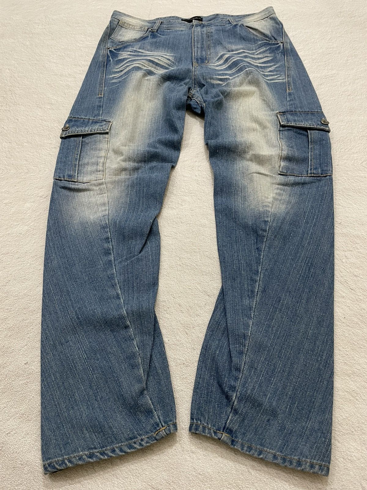 If Six Was Nine 2000s Cargo Monkey Pants Stonewash Denim Y2K Size US 33 - 1 Thumbnail