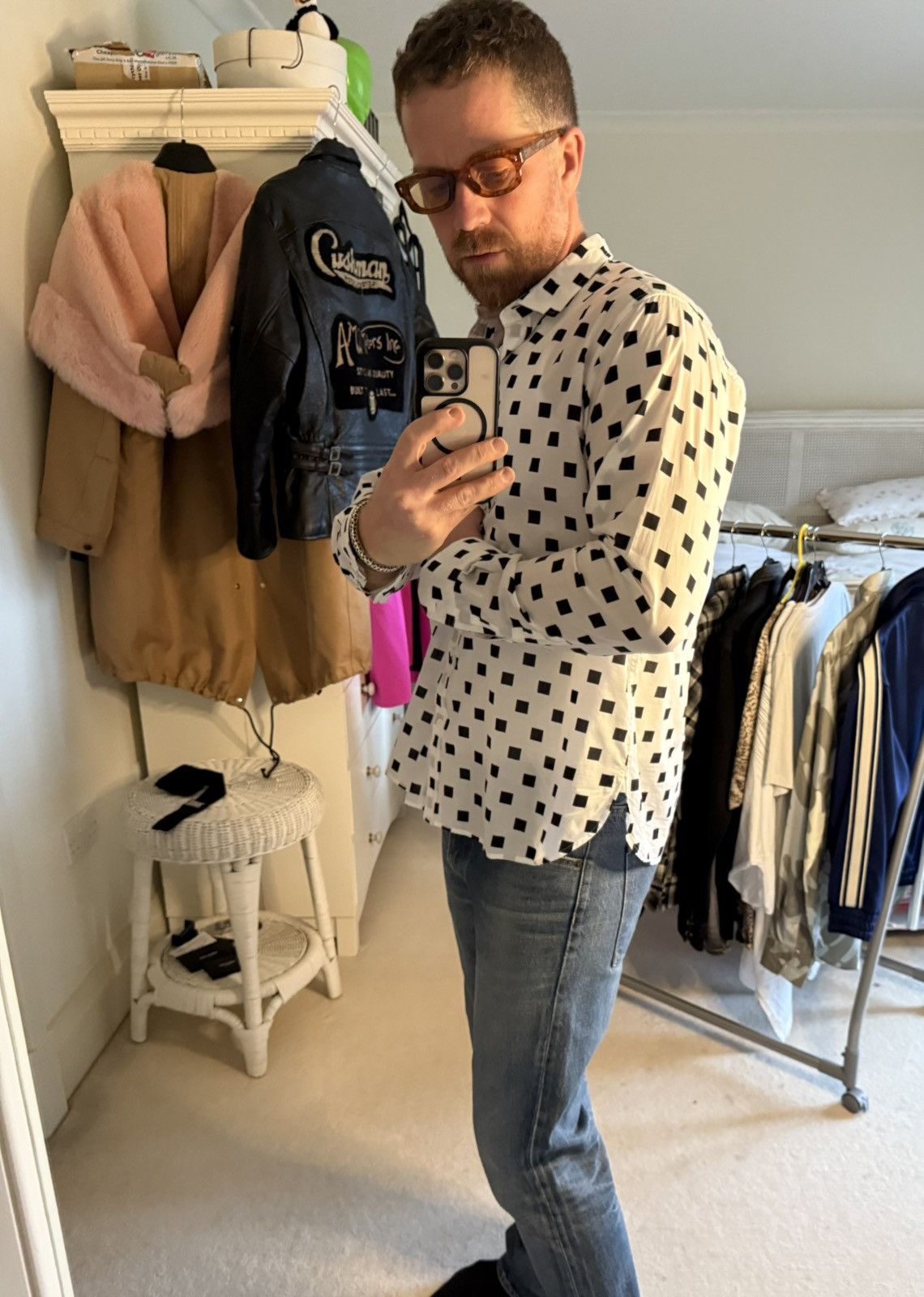 Saint Laurent Paris SS13 Saint Laurent square polka dot white shirt Hedi Slimane Size US M / EU 48-50 / 2 - 4 Thumbnail