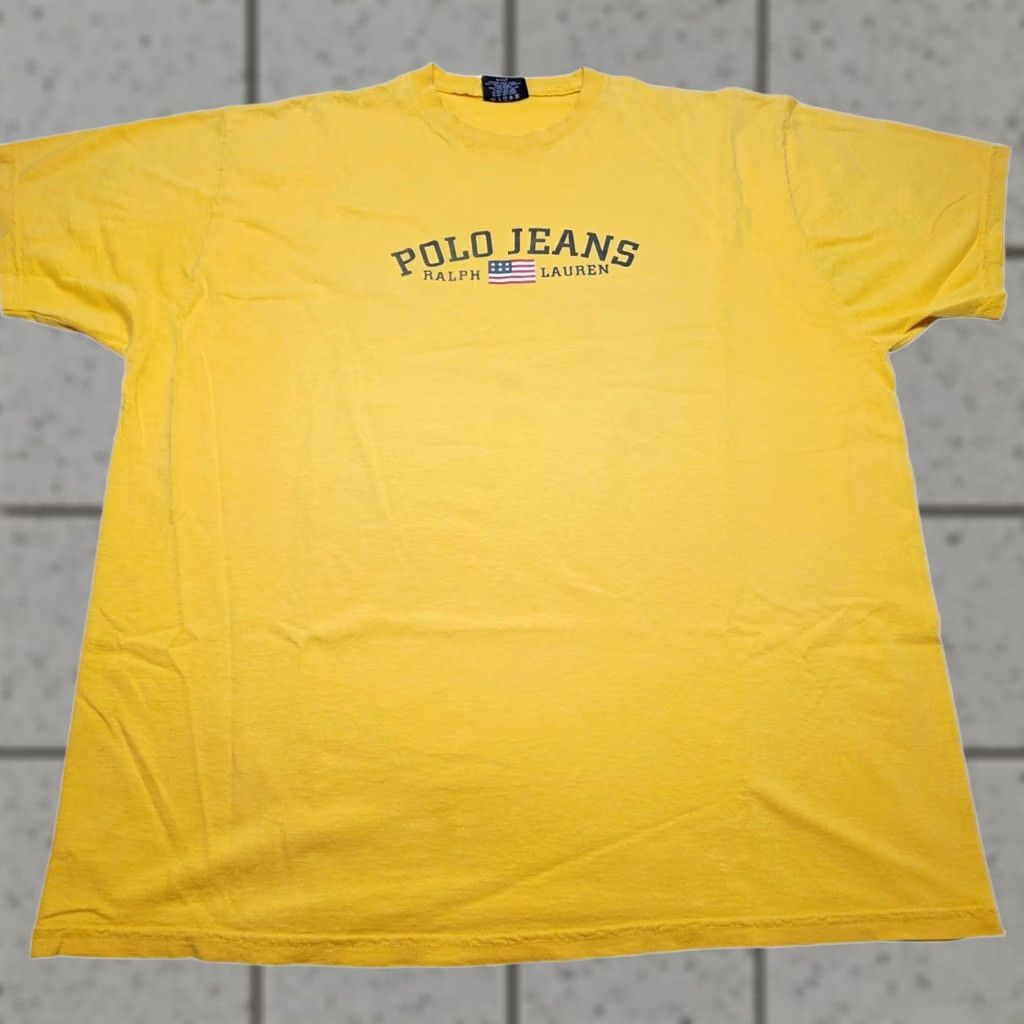 Ralph Lauren VINTAGE Polo Jeans Ralph Lauren Spell Out USA Flag T-Shirt Yellow 90s Men's XL Size US XL / EU 56 / 4 - 1 Thumbnail