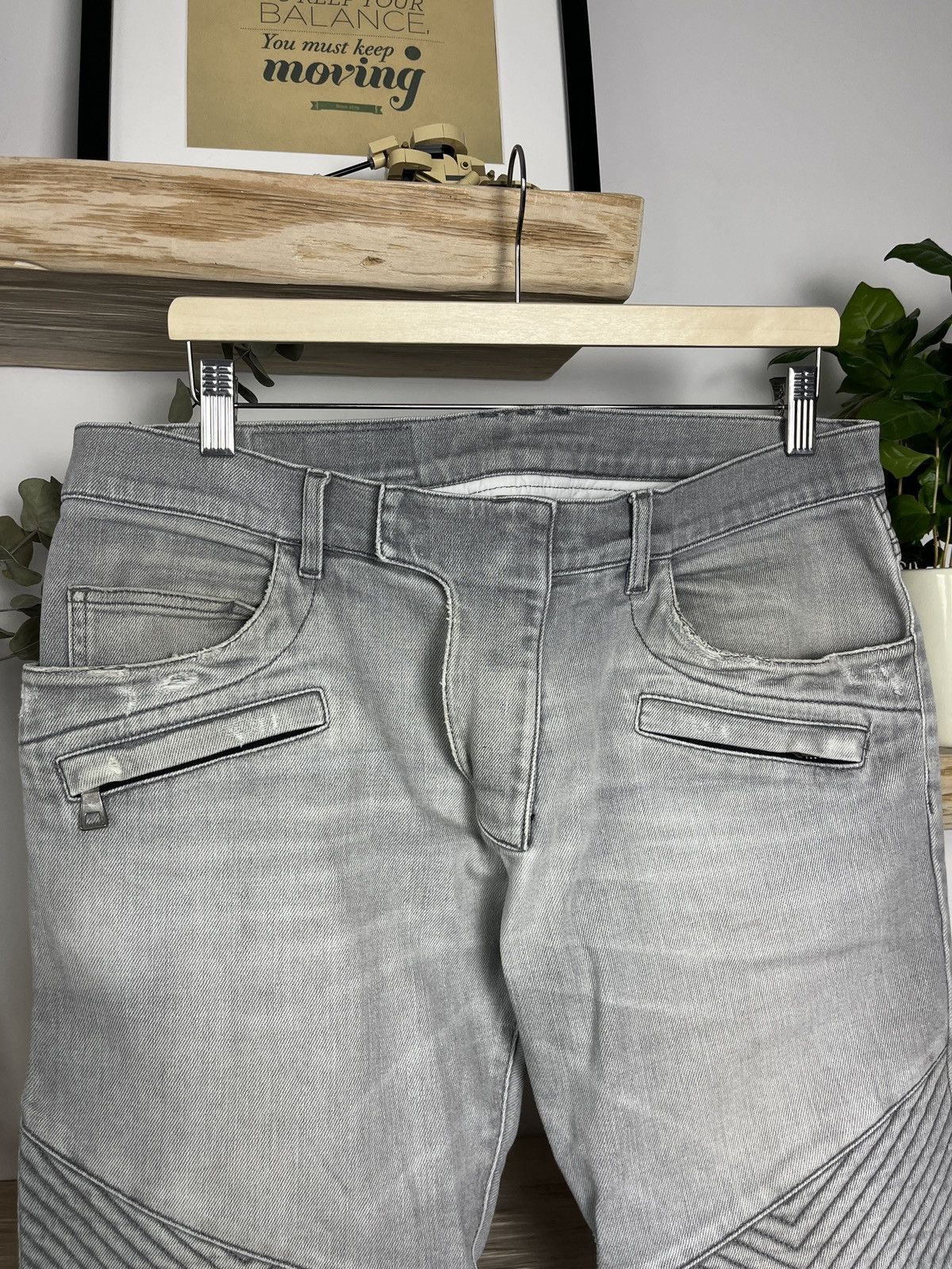 Balmain Balmain Grey Distressed Biker Denim Jeans Size US 32 / EU 48 - 2 Thumbnail