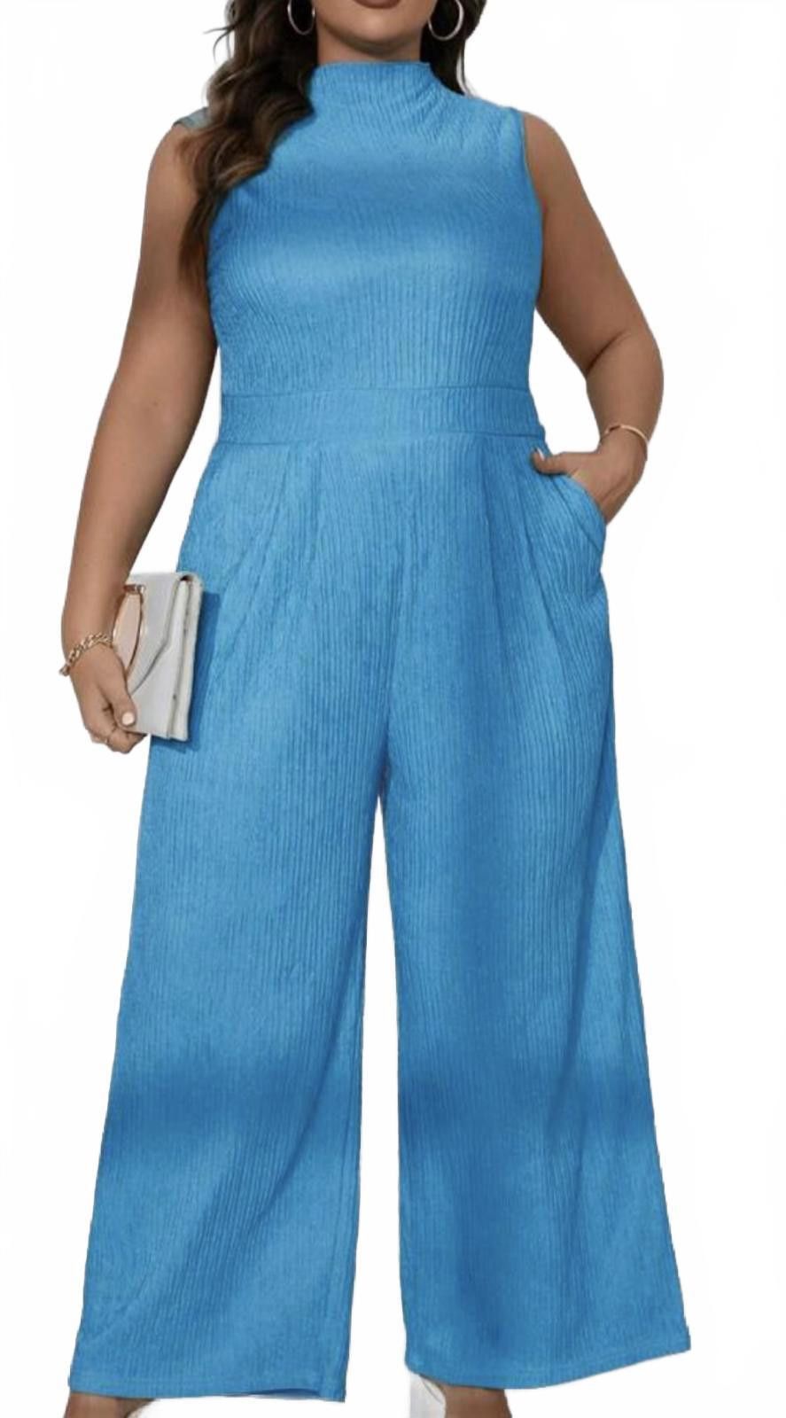 Designer Stylish Blue Wide-Leg Jumpsuit - Perfect for Every Occasion Size 42" / US 20 - 1 Thumbnail