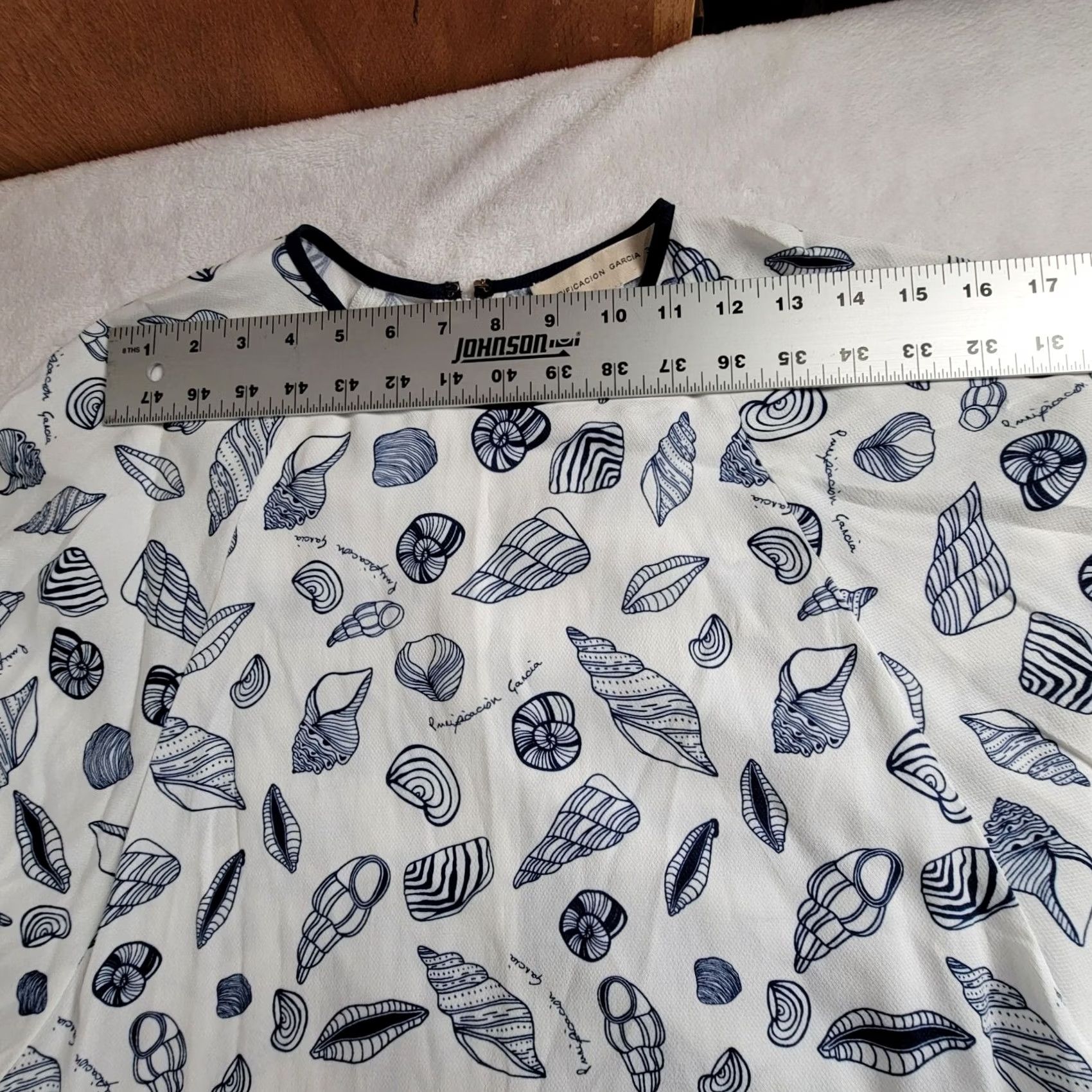 Vintage Purificacion Garcia Womens White Navy Seashell Print Tie-Sleeve Dress Size 36 Size XS / US 0-2 / IT 36-38 - 6 Thumbnail