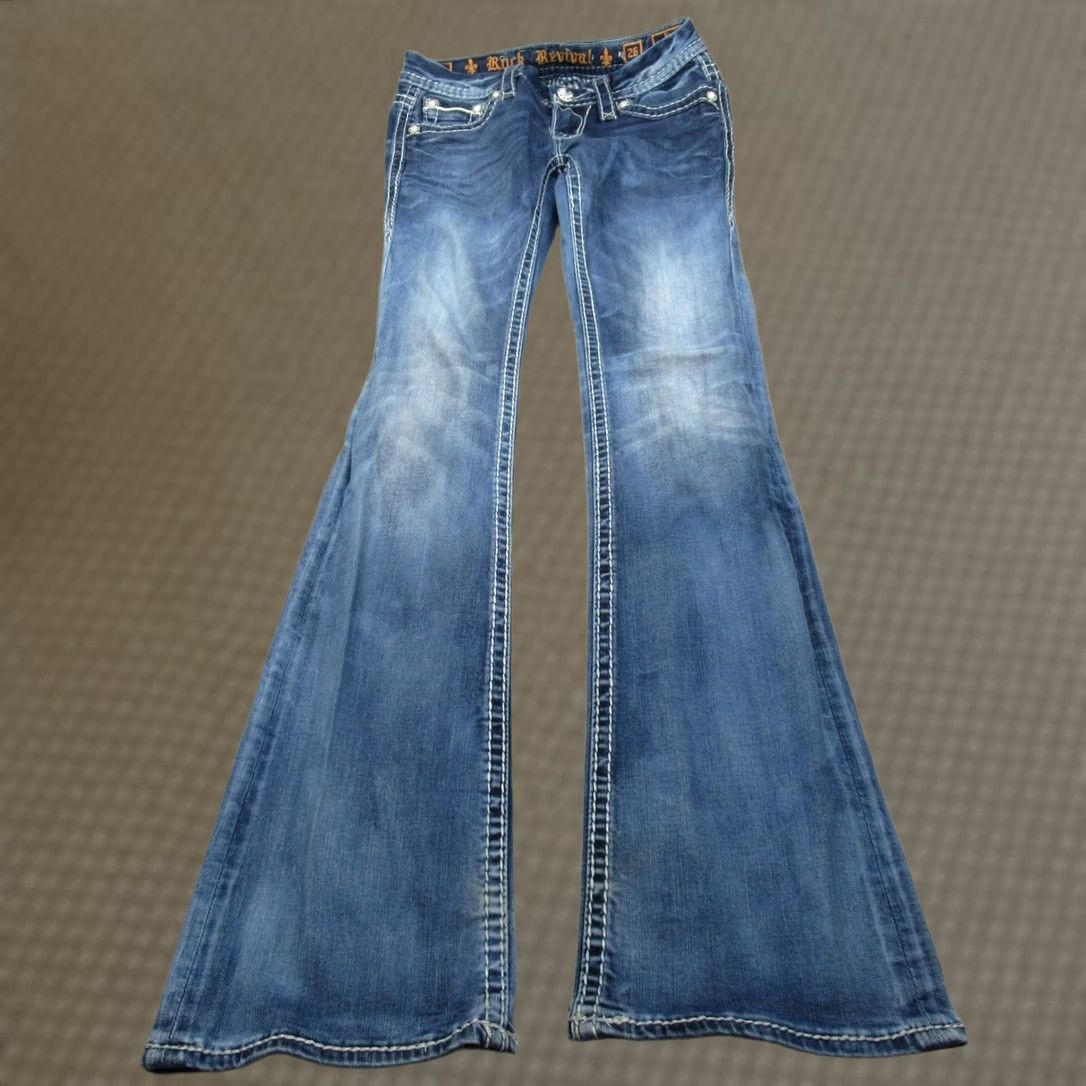 Vintage Rock Revival Jeans Womens 26 Dark Wash Denim Embellished Pockets Etty Boot 27x34 Size 27" / US 4 / IT 40 - 1 Thumbnail