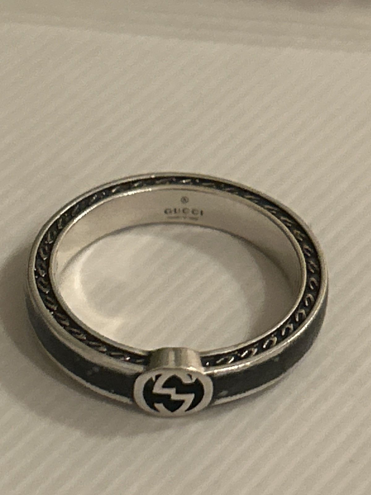 Gucci Gucci Interlocking G Enamel Thin Ring Black Ag925 701620 Size ONE SIZE - 1 Thumbnail