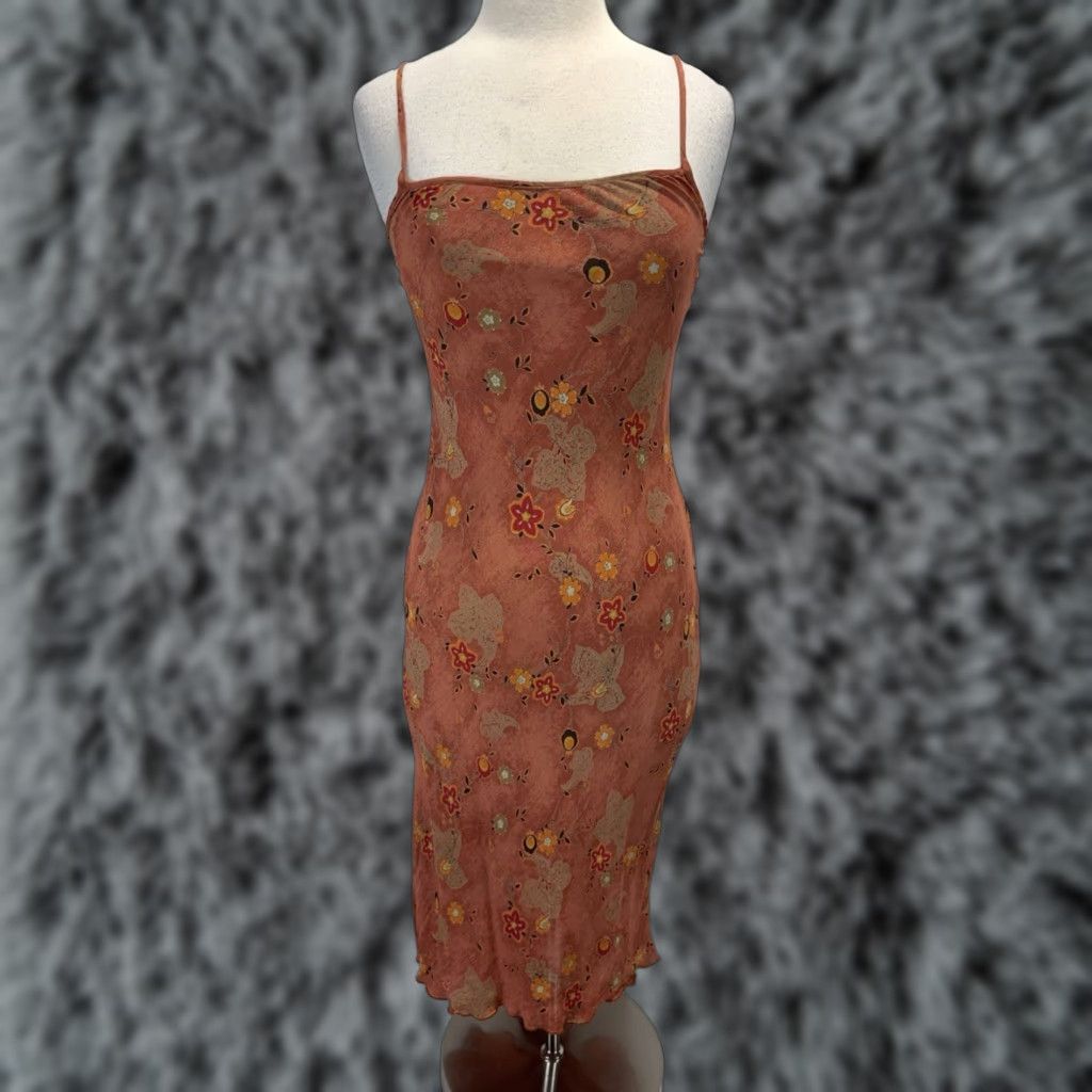 Vintage VINTAGE Iz Byer Slip Dress Midi 7 Floral Forest Fairy Brown High Lo Women's Dress 2000s Grunge Spring Summer Fall Sleeveless Square Neck Size M / US 6-8 / IT 42-44 - 1 Thumbnail