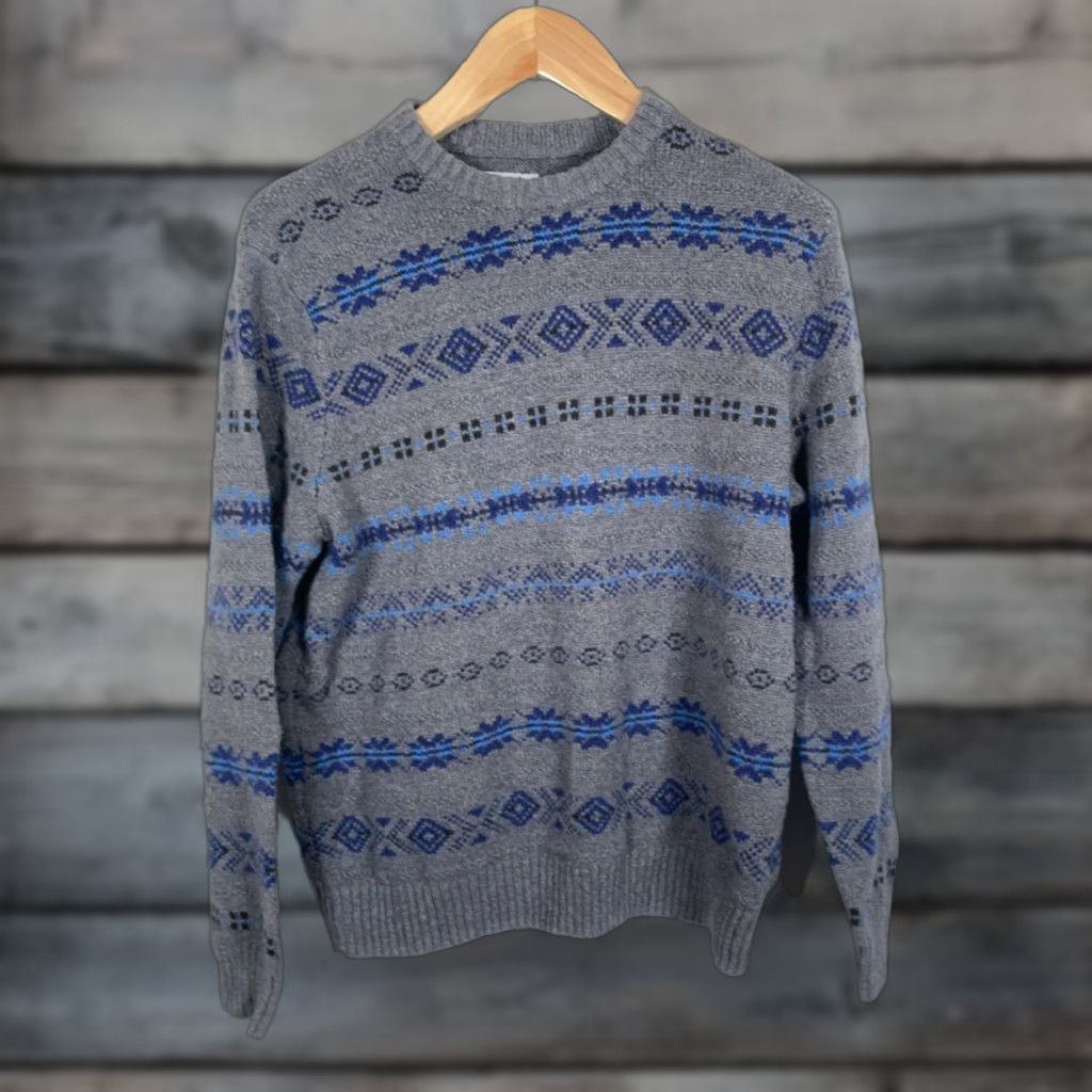 Croft & Barrow Croft & Barrow Sweater Men's Large Gray Blue Aztec Pattern Crewneck Lightweight Knit 90s Southwest Mens Size US L / EU 52-54 / 3 - 1 Thumbnail