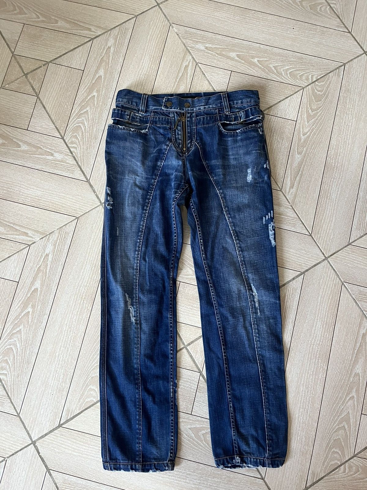 Roberto Cavalli Rare 2000s Cavalli distressed denim pants Size US 33 - 1 Thumbnail