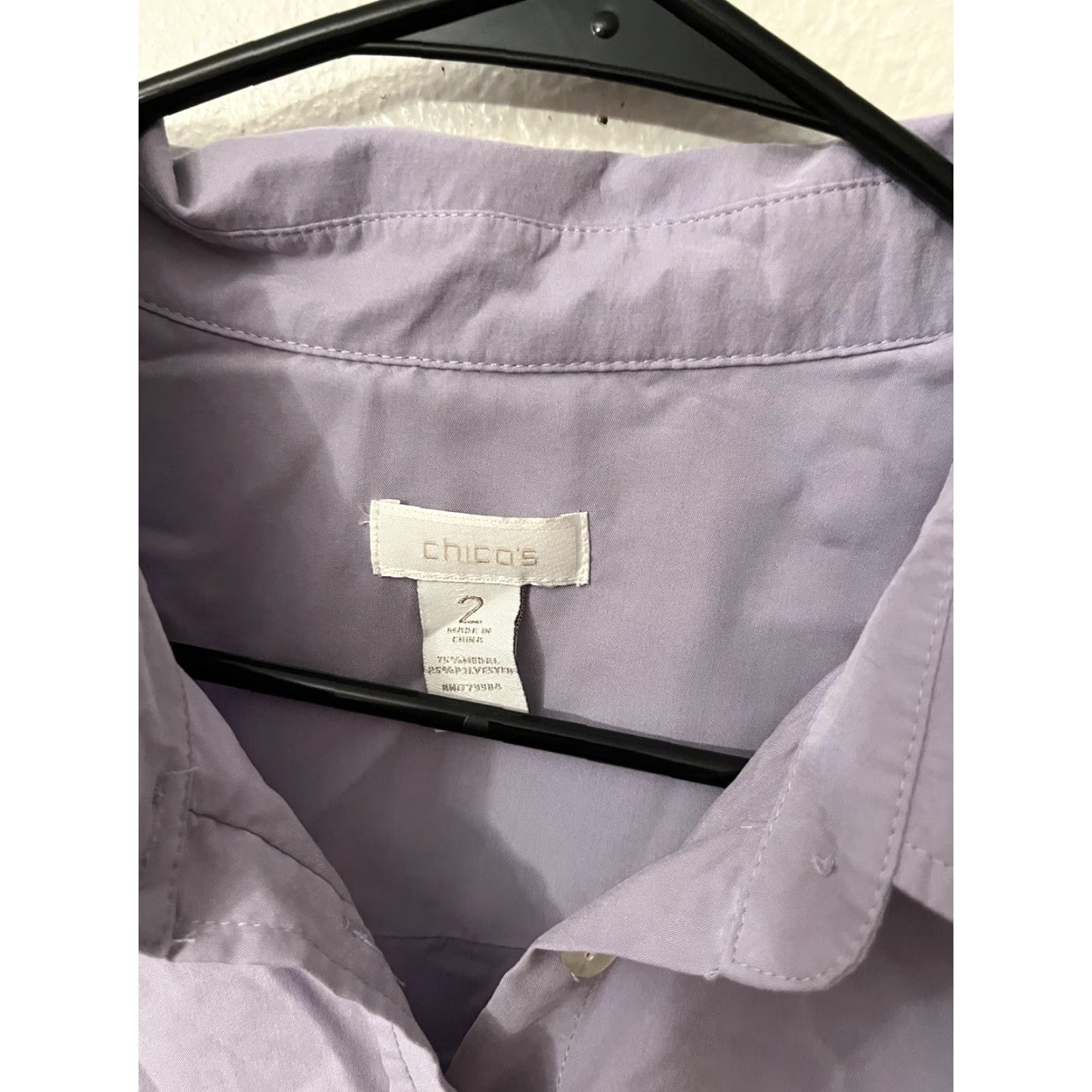Vintage Chico's Shirt Womens Size 2 Purple Long Sleeve Button-Up Modal Polyester Blend Knit Breathing Stretch Business Casual Size XS / US 0-2 / IT 36-38 - 3 Thumbnail