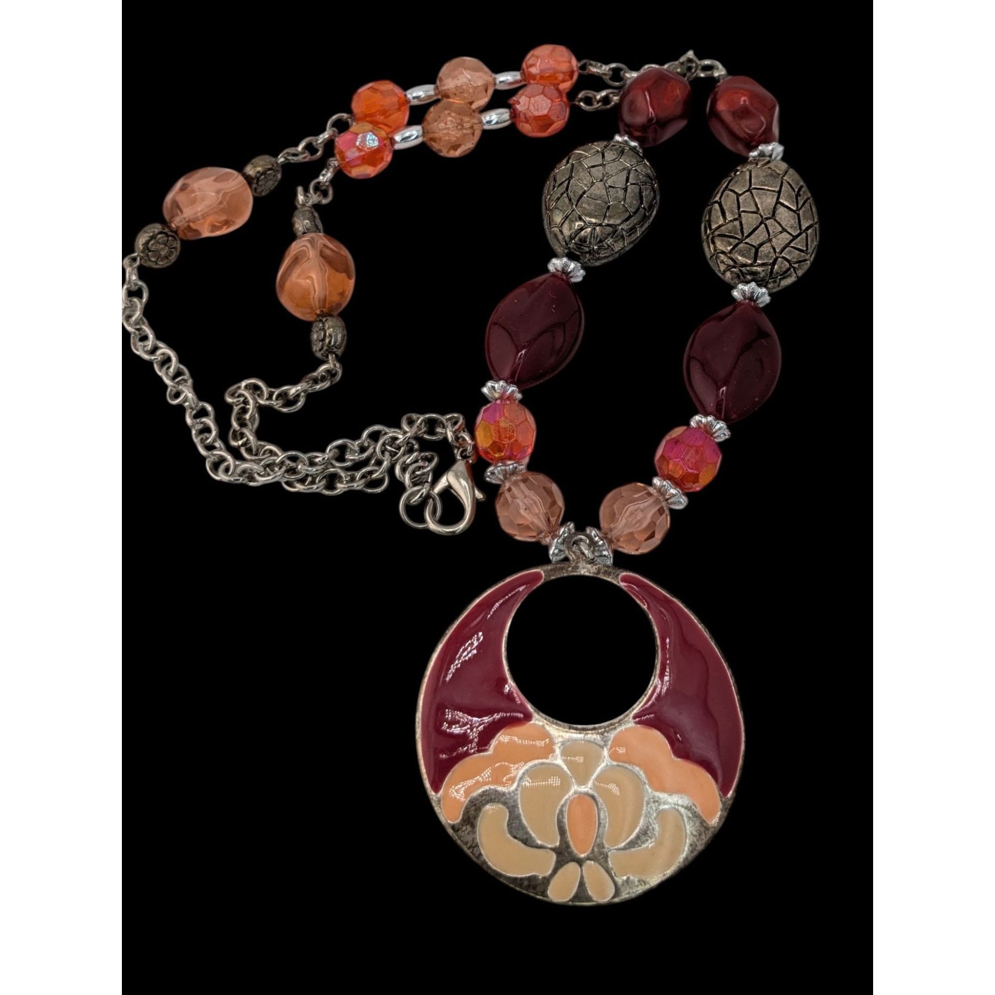 Handmade Handmade Bohemian Necklace With Beaded Chain & Enamel Statem Size ONE SIZE - 3 Thumbnail