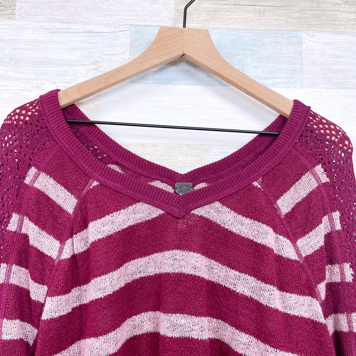 Free People We The Free People Striped Crochet Loose Knit Top Red Women Size S / US 4 / IT 40 - 2 Thumbnail