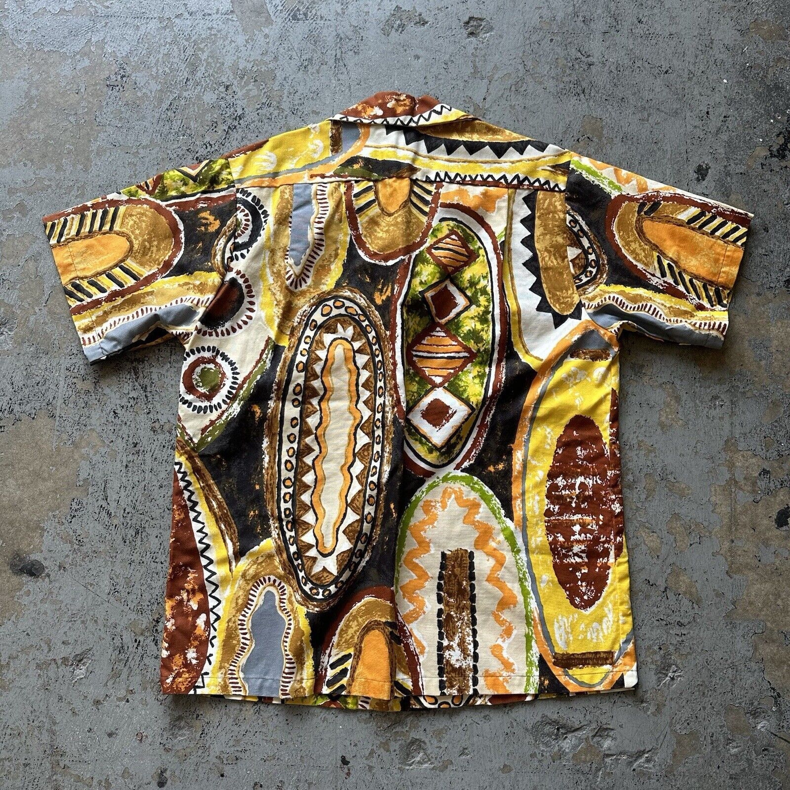 Vintage Vntg 60s Polynesian Bazaar Abstract Barkcloth Hawaiian Shirt Size US L / EU 52-54 / 3 - 3 Thumbnail