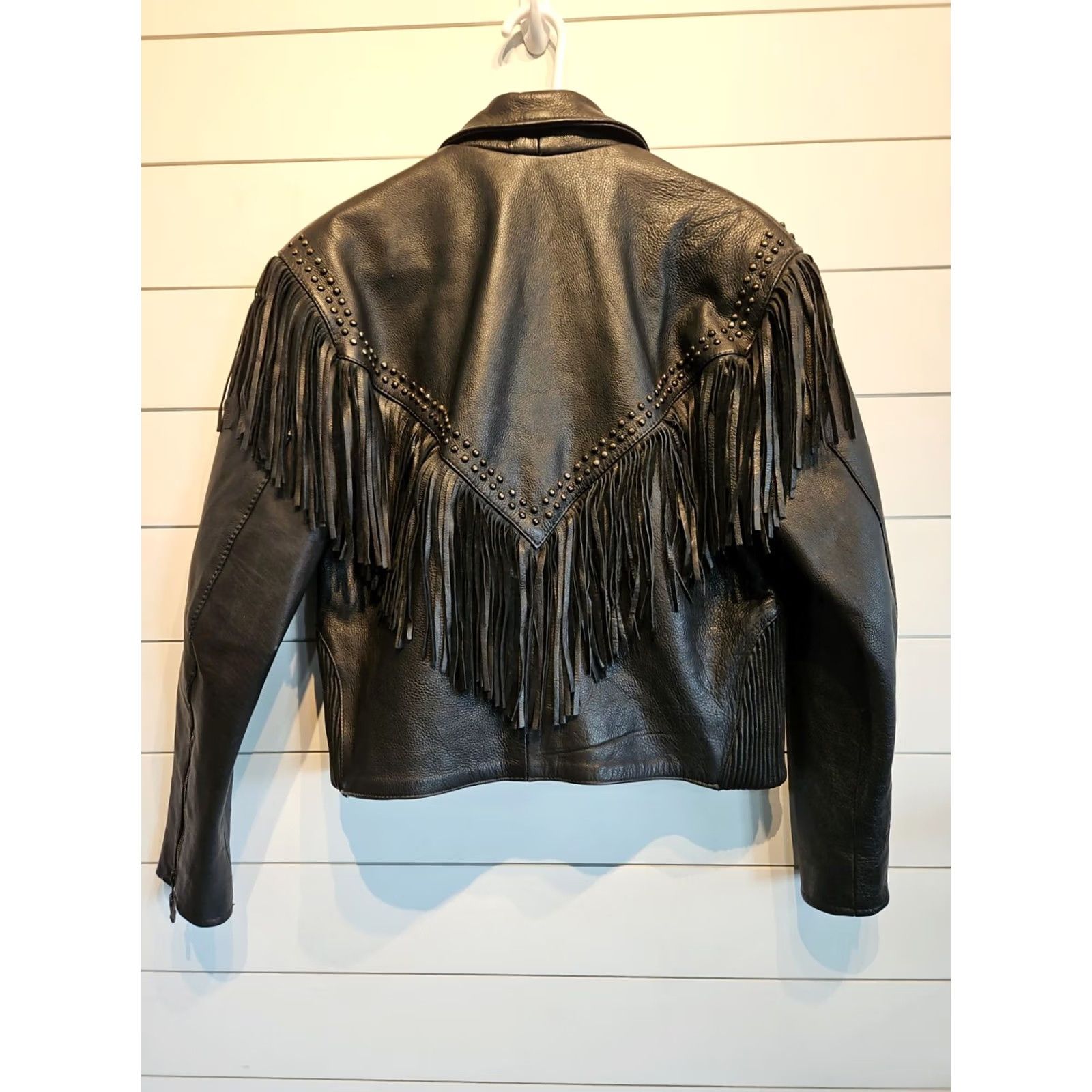 Vintage Vtg Genuine Leather Tassel Black Motorcycle Cafe Racer Jacket Womens Medium Size M / US 6-8 / IT 42-44 - 2 Thumbnail