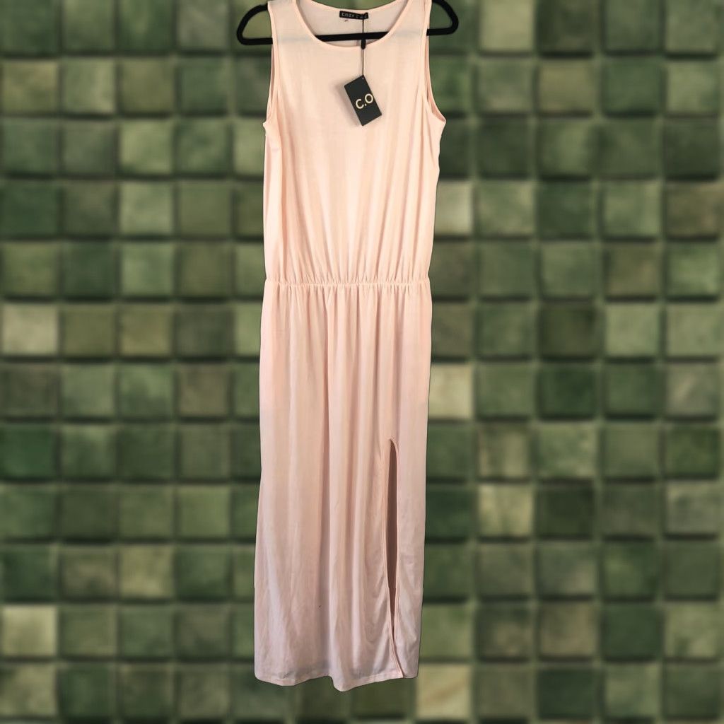 Pinko COZY Dress Womens Large Pink Jersey Maxi Sleeveless Tank Elastic Waist Slit New Size L / US 10 / IT 46 - 1 Thumbnail