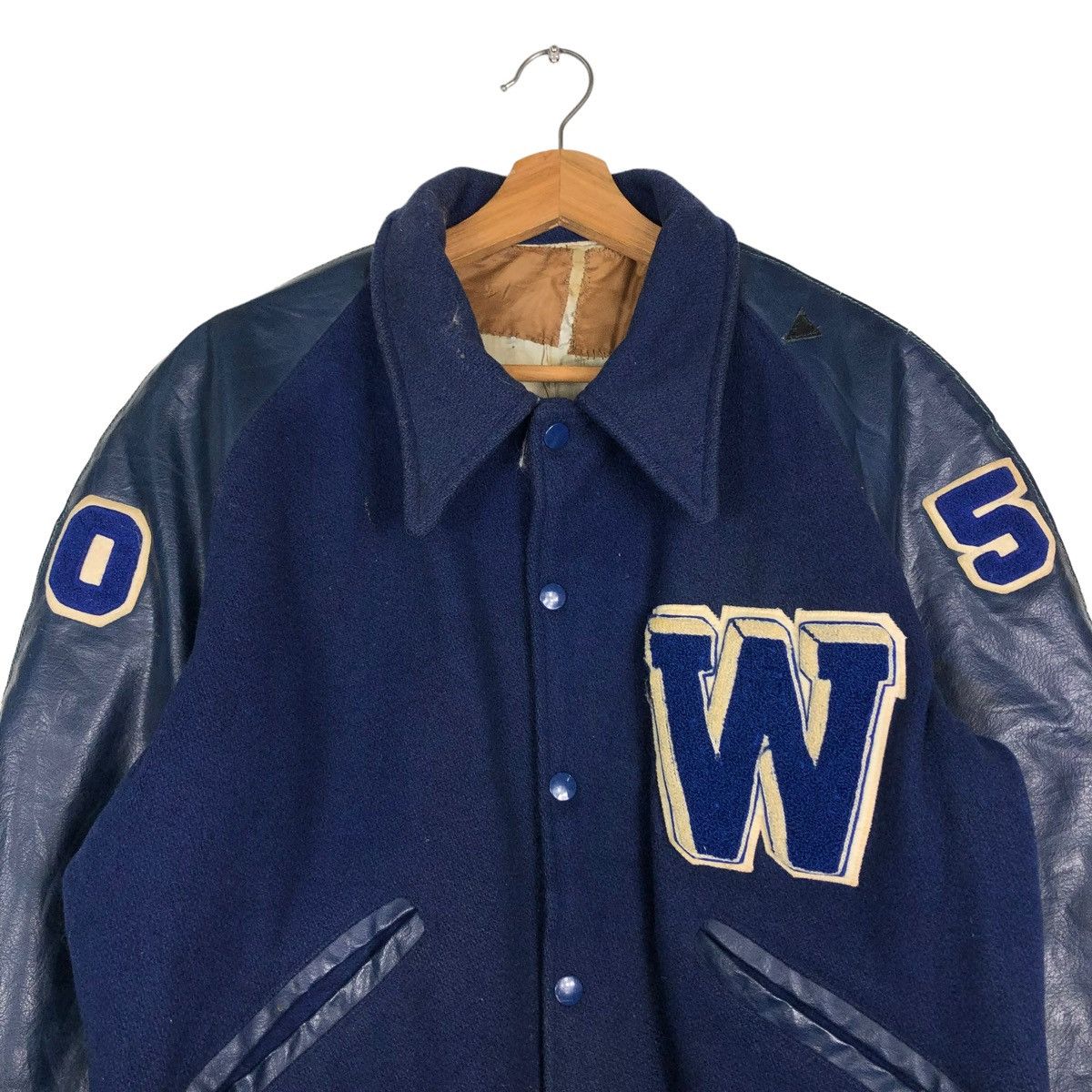 Toyo Enterprises VINTAGE LEATHER VARSITY JACKET JUMPER BIG LOGO USA Size US M / EU 48-50 / 2 - 3 Thumbnail