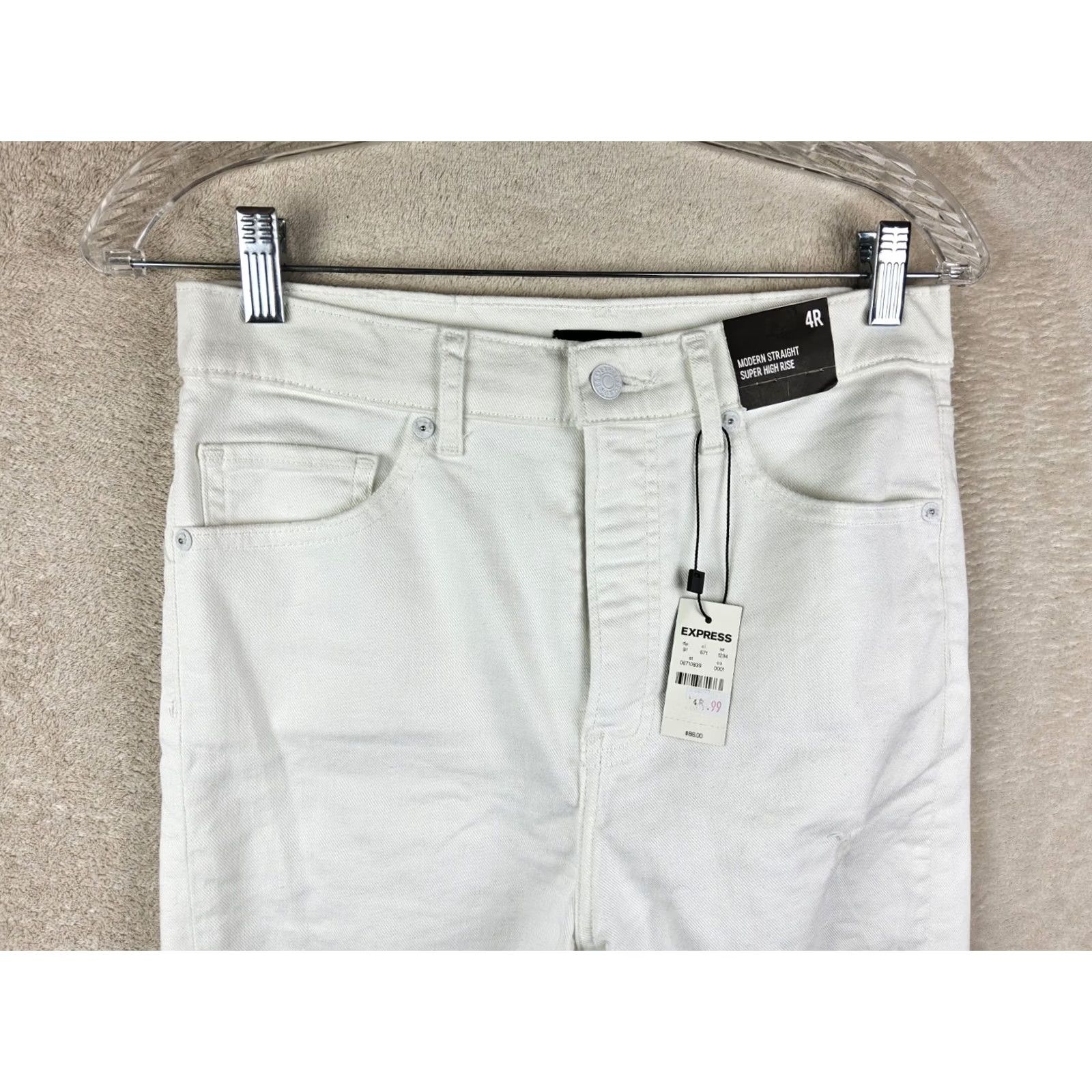 Express Express Women's Jeans Straight Distressed White High Rise 4R Size 27" / US 4 / IT 40 - 3 Thumbnail
