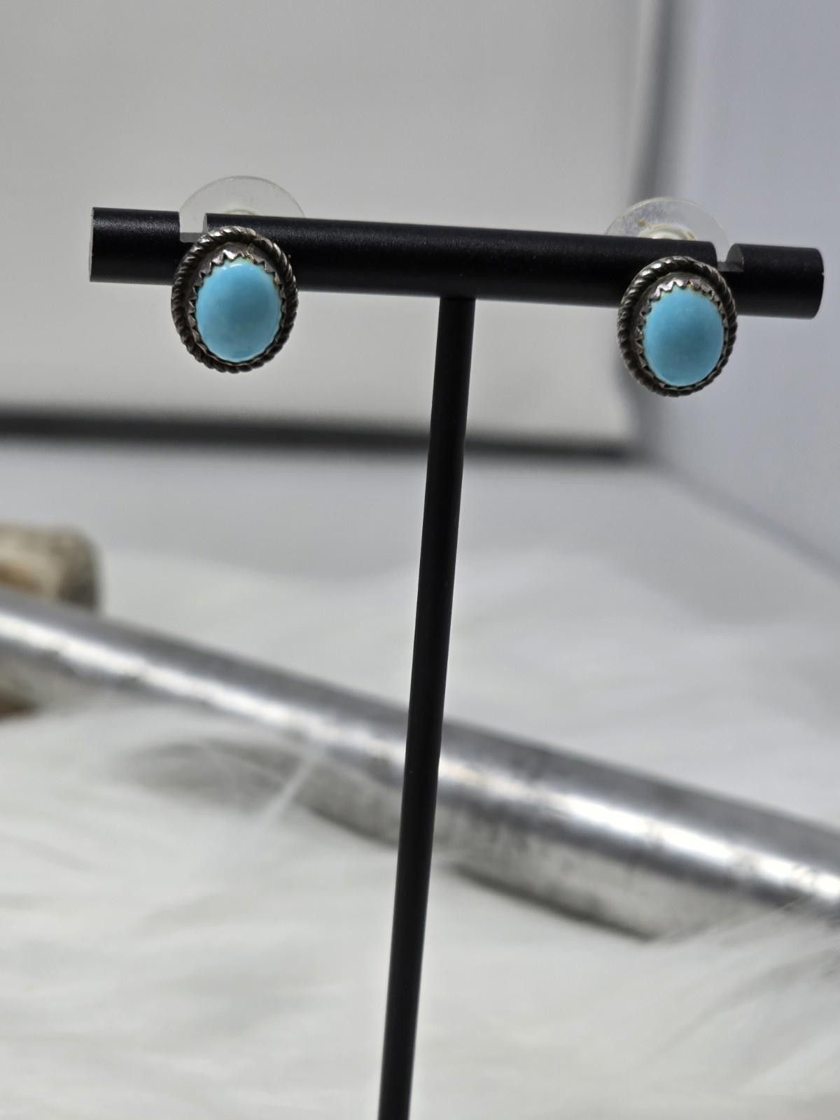 Sterling Silver Native American Sterling Turquoise Stud Earrings Size ONE SIZE - 3 Thumbnail
