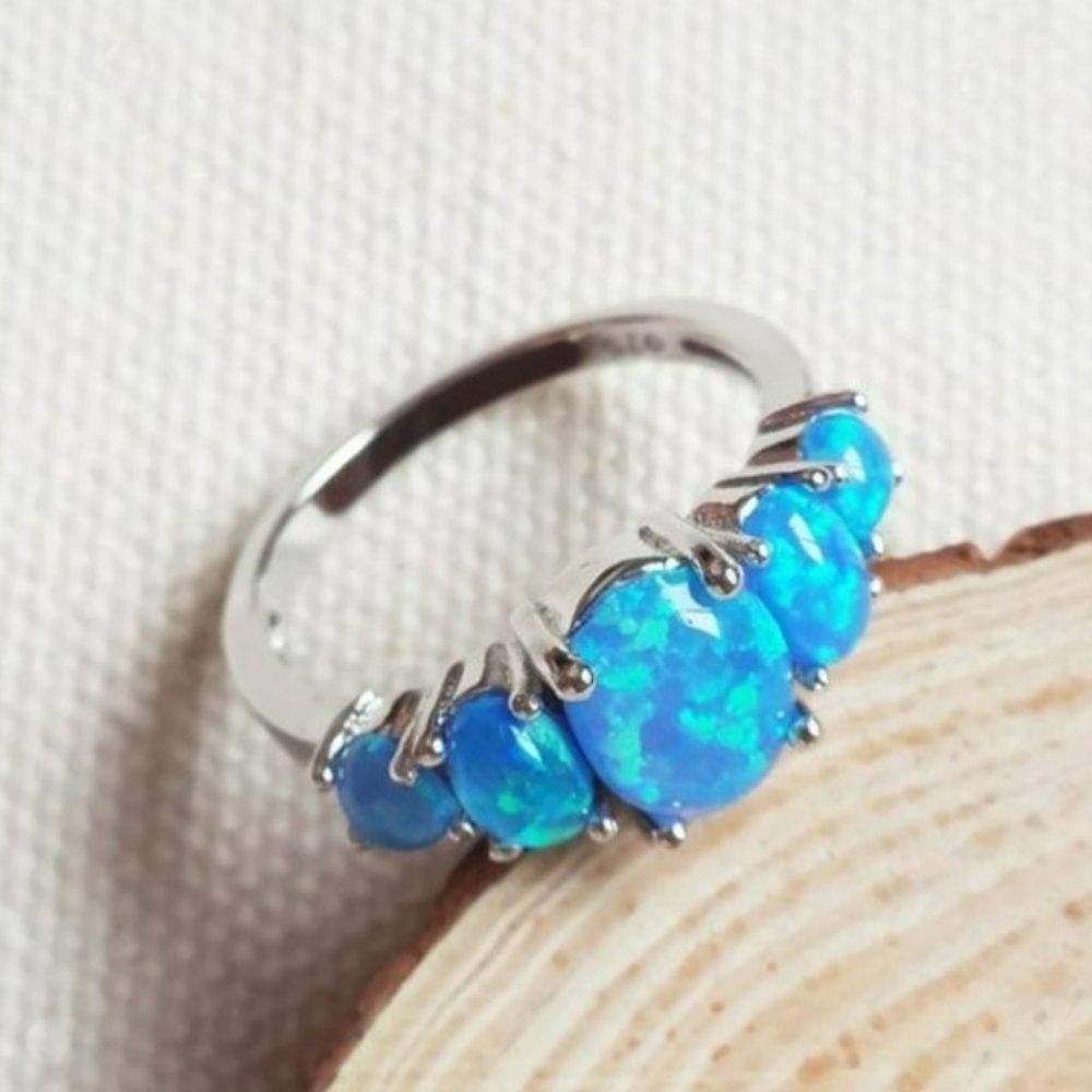 Designer 5 Blue Fire Opal Silver Cluster Multi-Stone Ring - Size 5 Size ONE SIZE - 6 Thumbnail