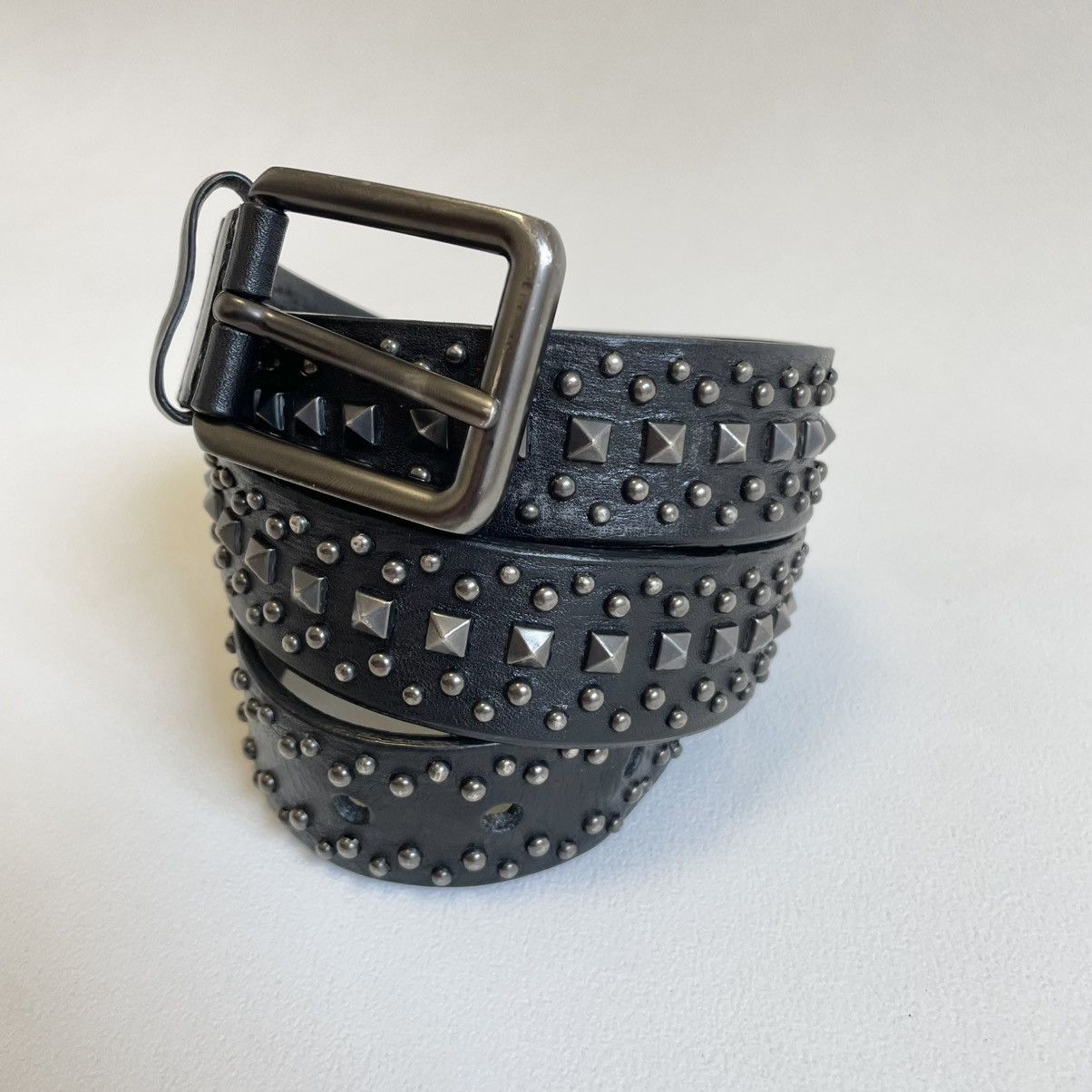 Prada 3cm Black Leather Metal Studded Belt Size 36 - 4 Thumbnail