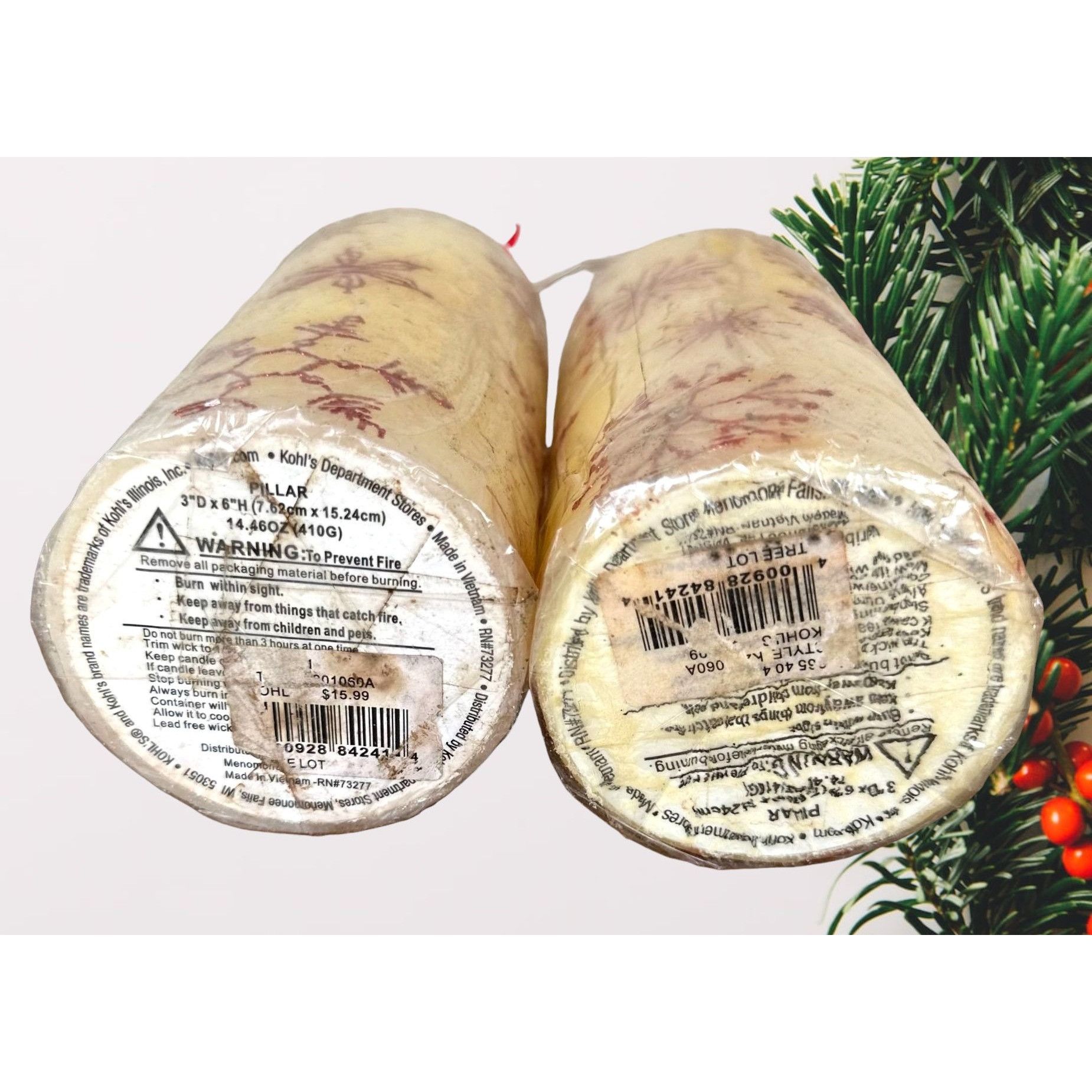 Vintage VTG NWT Christmas Snowflake Pillar Candle Kohl's Wax Embosse Size ONE SIZE - 11 Thumbnail