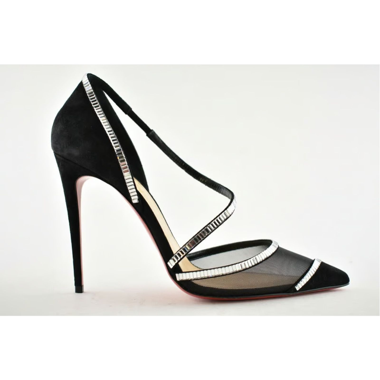 Christian Louboutin Chiara Diams 100 Black Silver Crystal Strap Heel Pump 39 Size US 9 / IT 39 - 5 Thumbnail