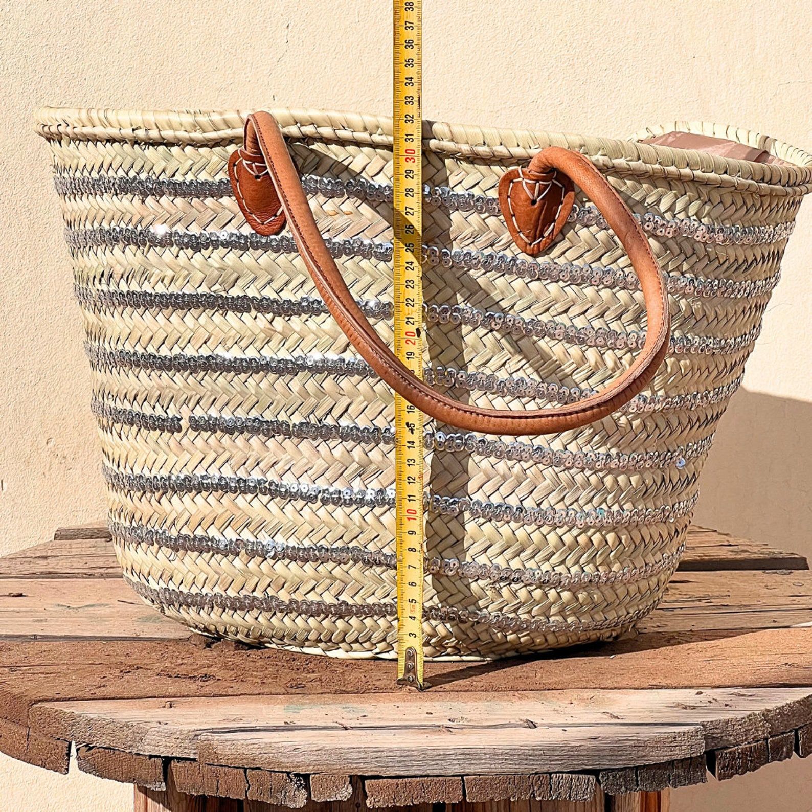 Handmade Handmade Moroccan Woven Straw Tote Bag with Leather Handles Size ONE SIZE - 7 Thumbnail